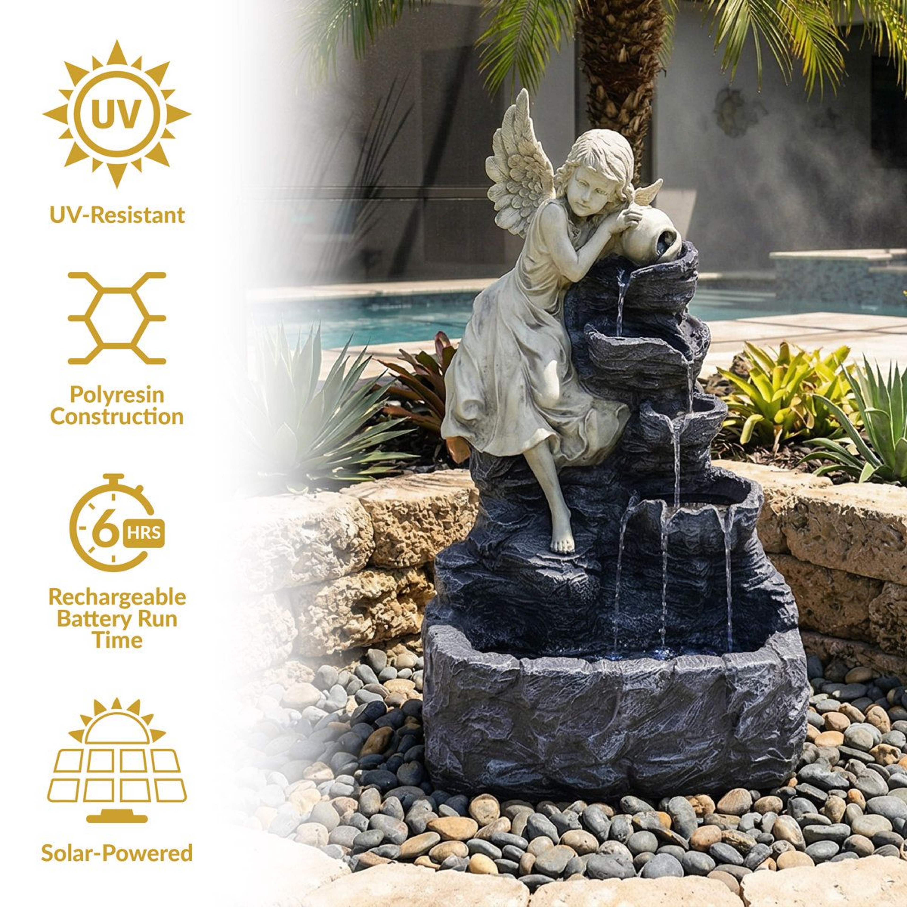 Solar Angel Garden Fountain With LED Light And Battery Backup 1