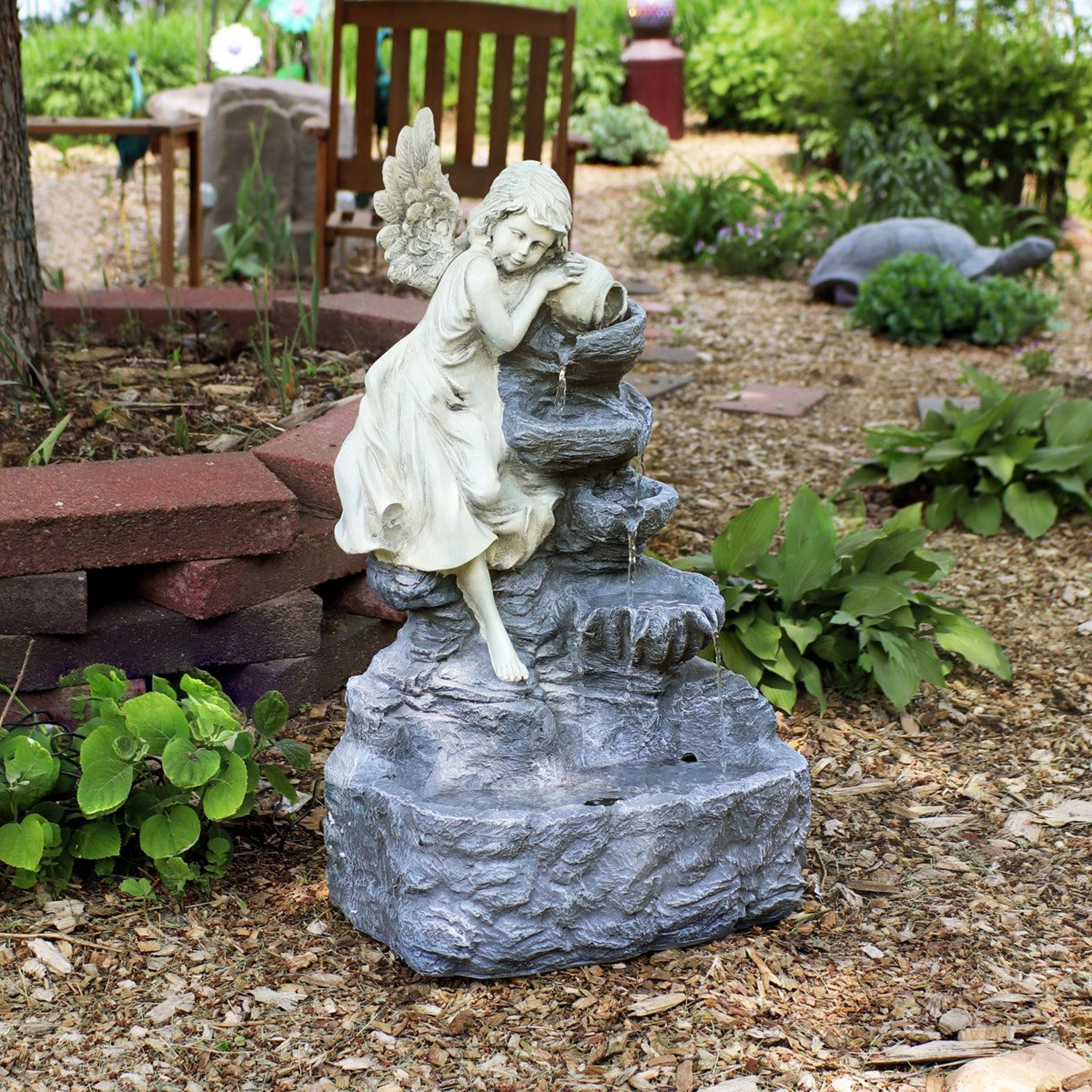 Solar Angel Garden Fountain With LED Light And Battery Backup 7