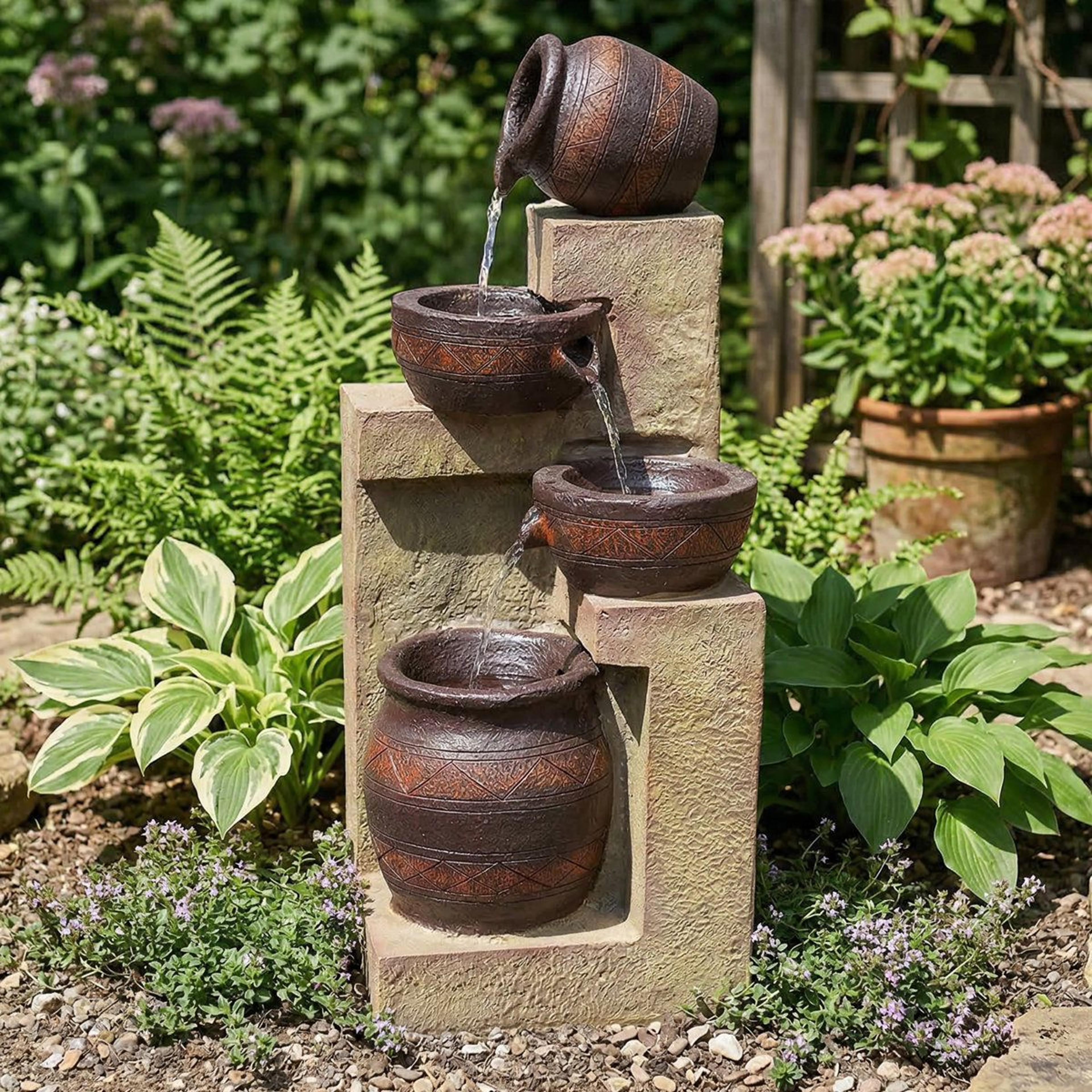 Solar Cascading Outdoor Garden Fountain With LED Light And Battery Backup 10