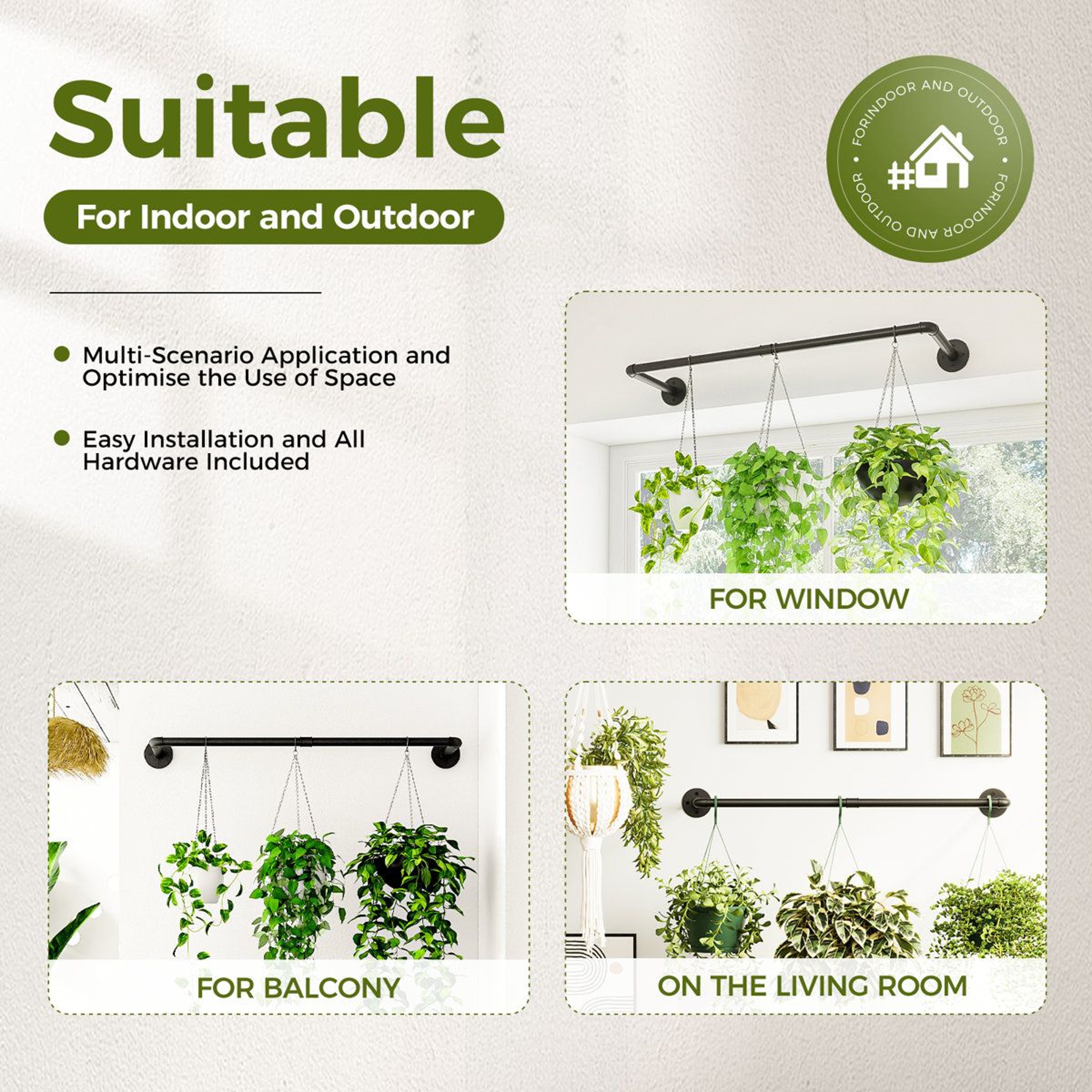 70 Inch Indoor Plant Rod Hanger Set Of 2 For Hanging Planters Wall Ceiling And Window 3