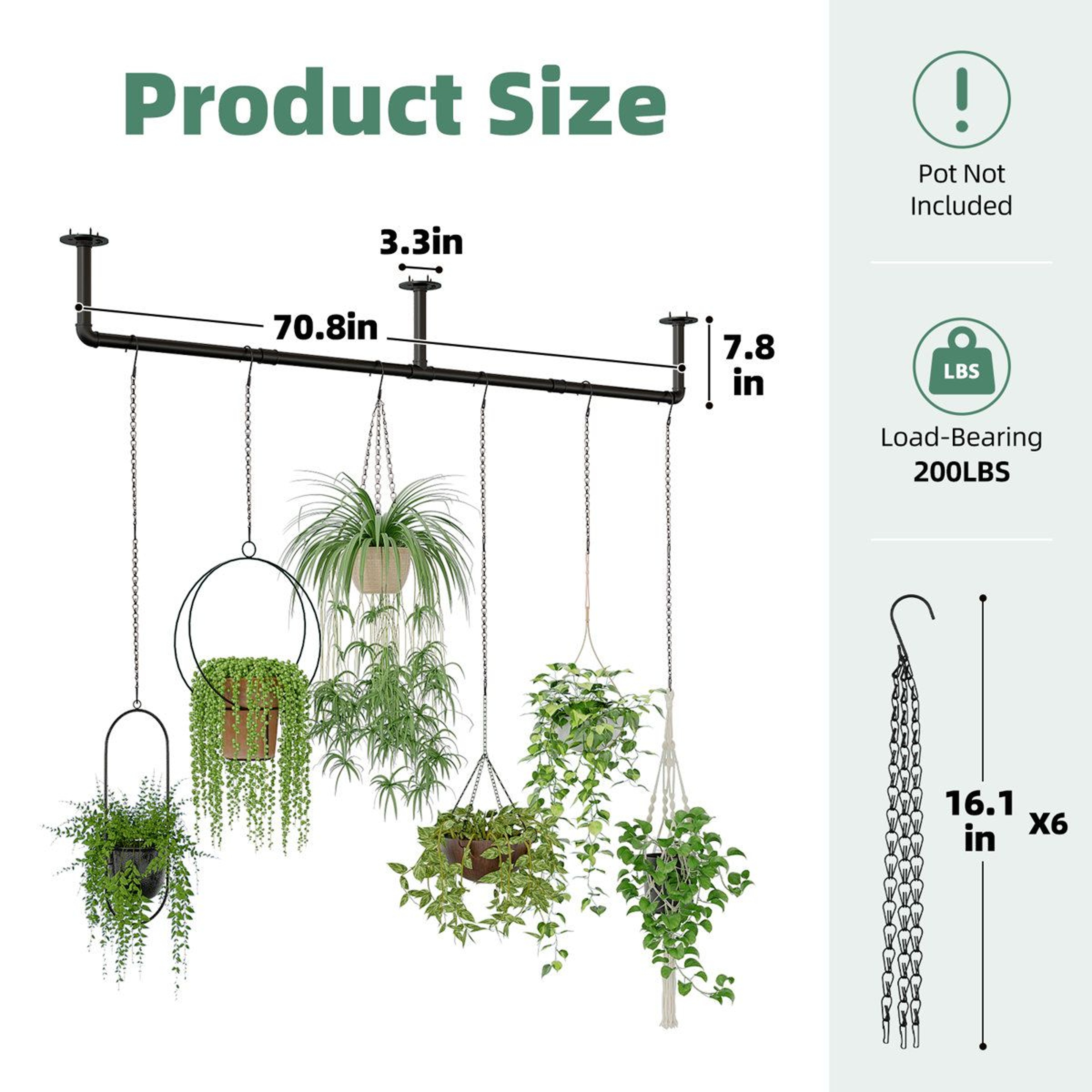 708 Inch Black Indoor Plant Hanger Rod With 6 Chains 4