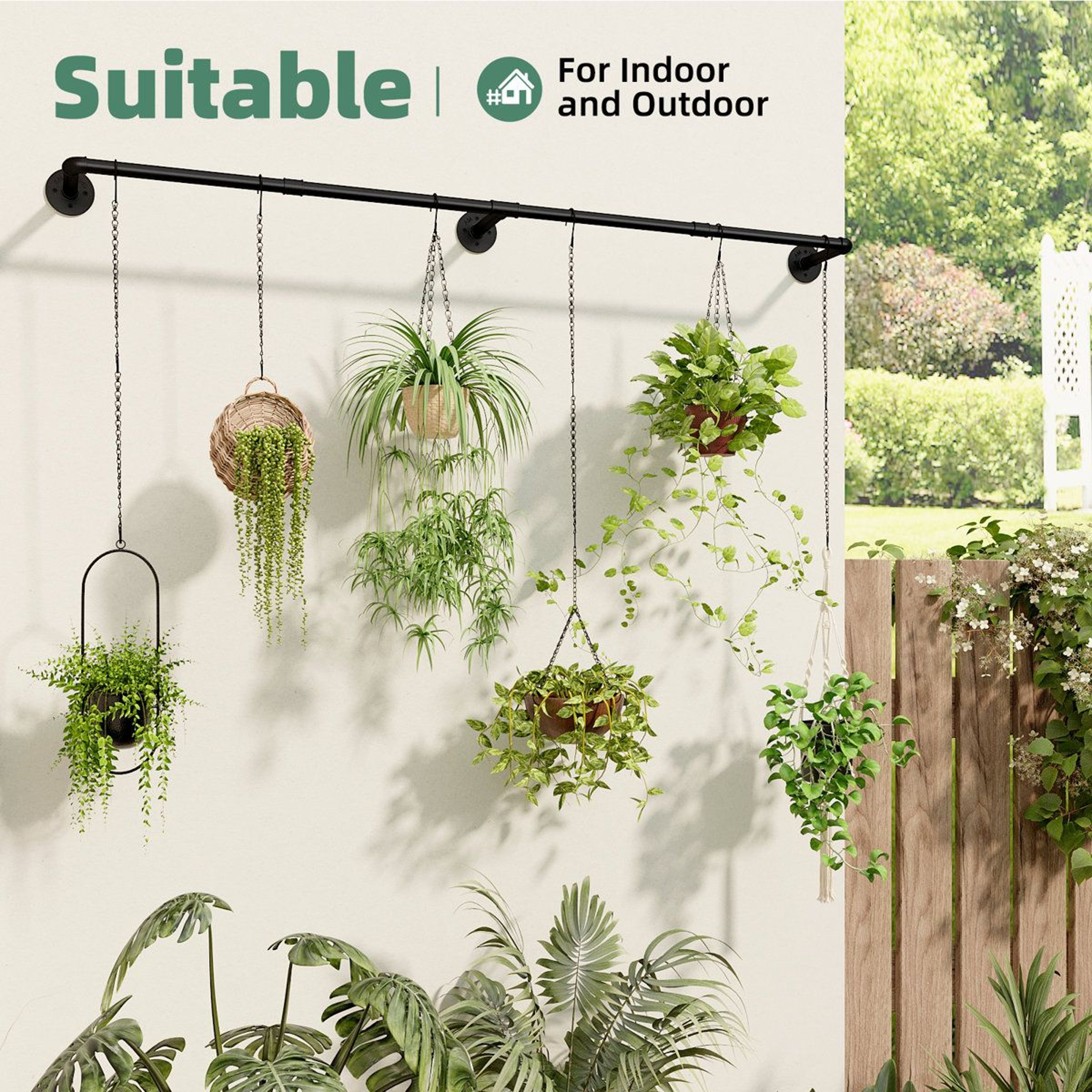 708 Inch Black Indoor Plant Hanger Rod With 6 Chains 2