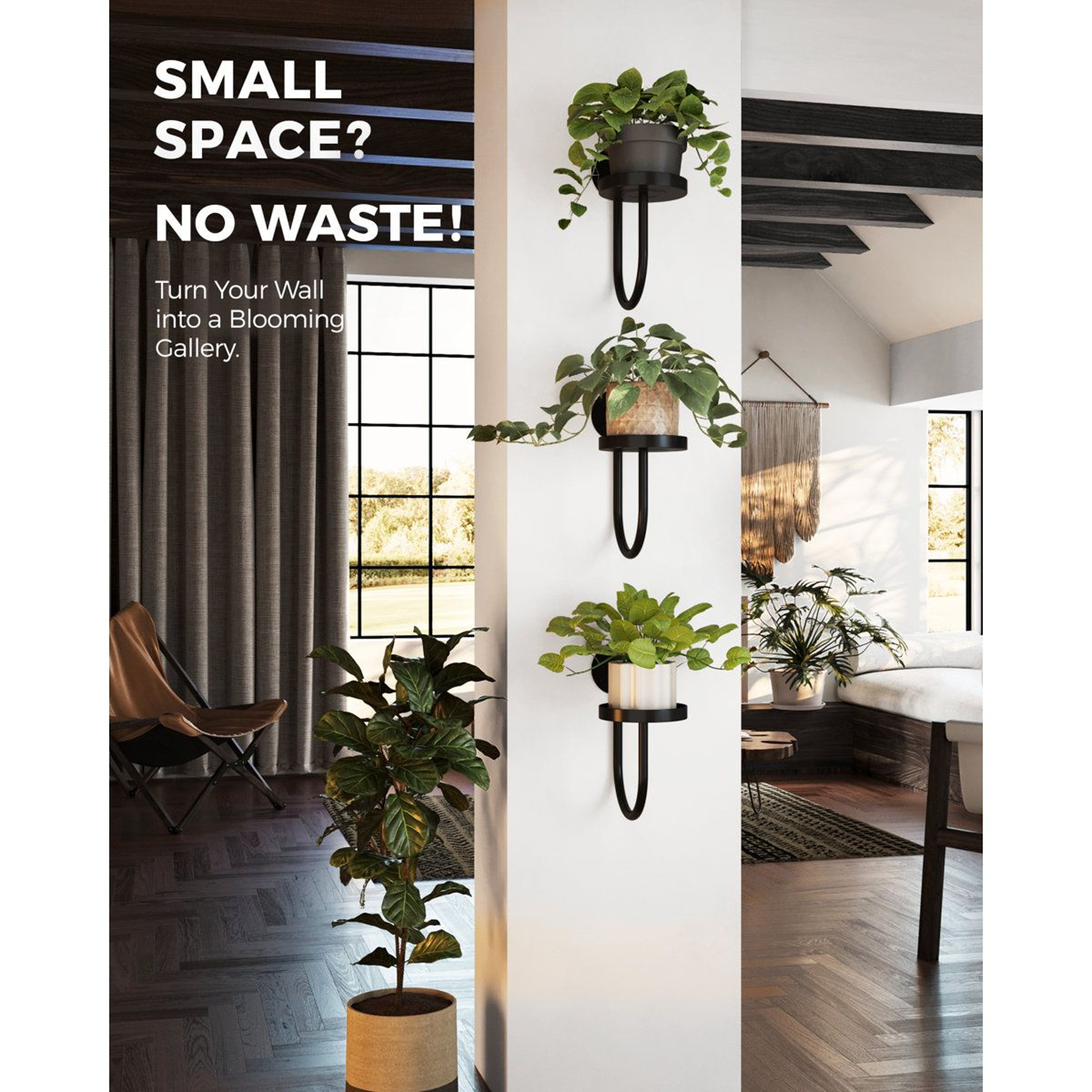 Black 3 Pack Wall Hanging Planters For Indoor Decor 5