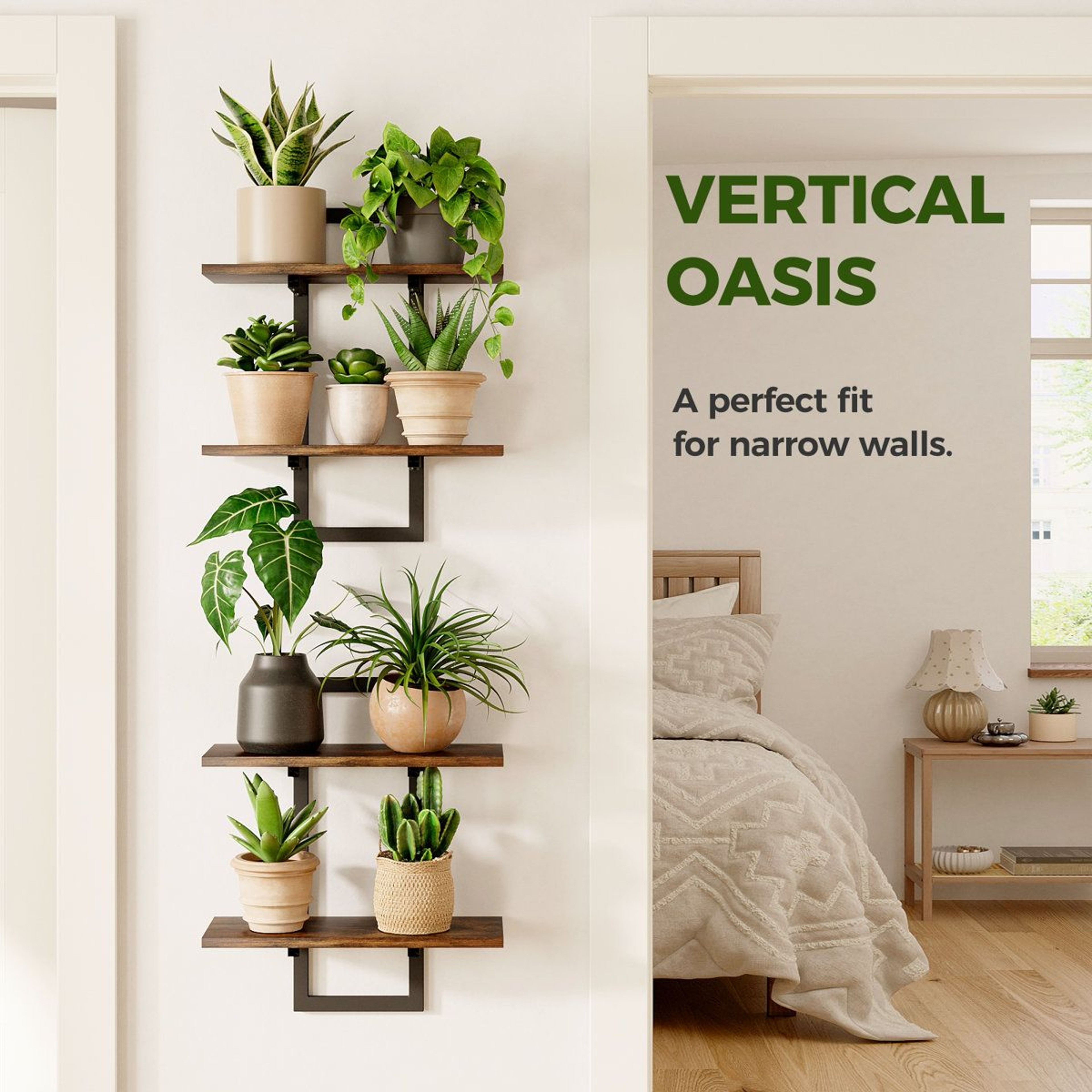Ebern Designs Floating Plant Shelves For Indoor Plants Wall Decor Set Of 2 Brown 2