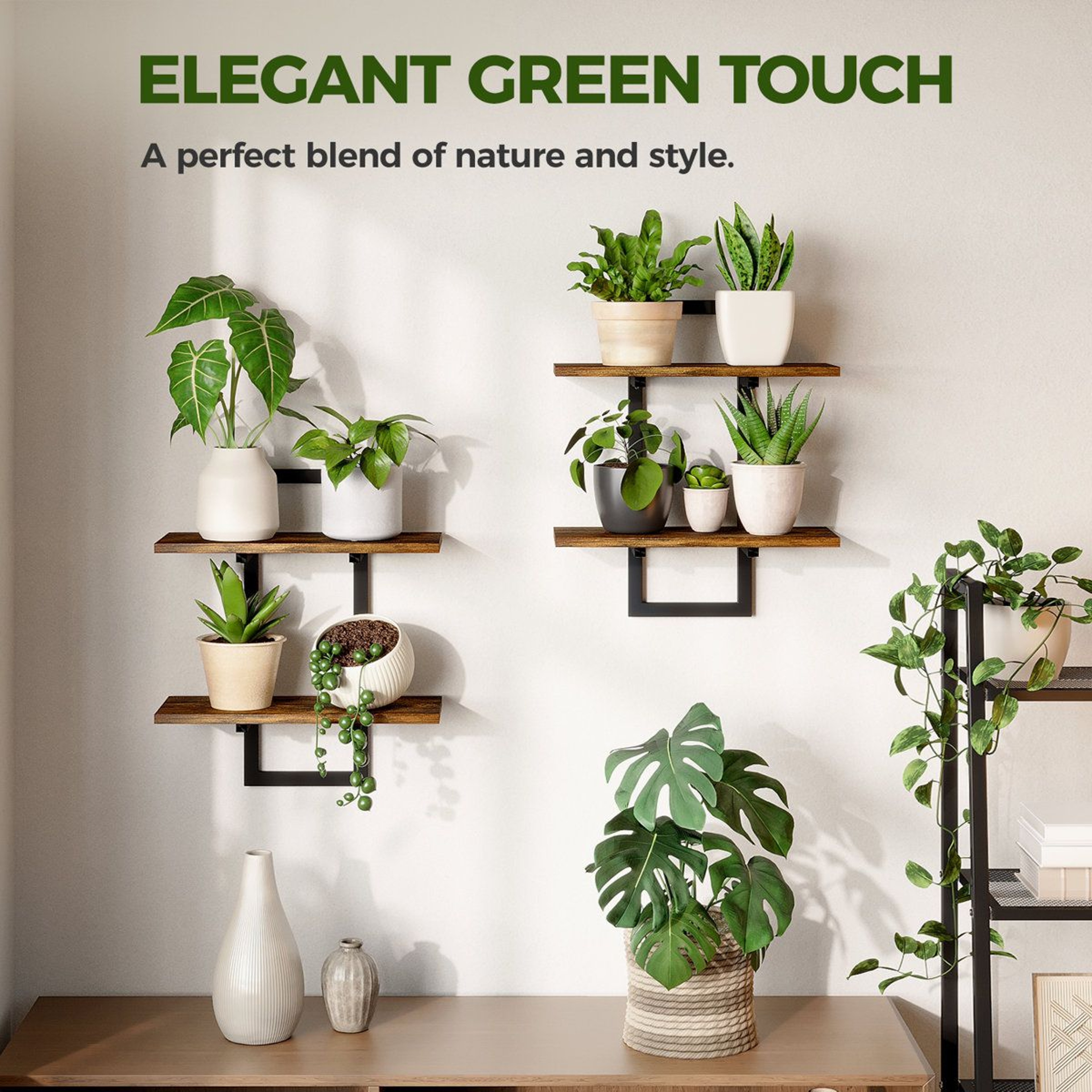 Ebern Designs Floating Plant Shelves For Indoor Plants Wall Decor Set Of 2 Brown 4