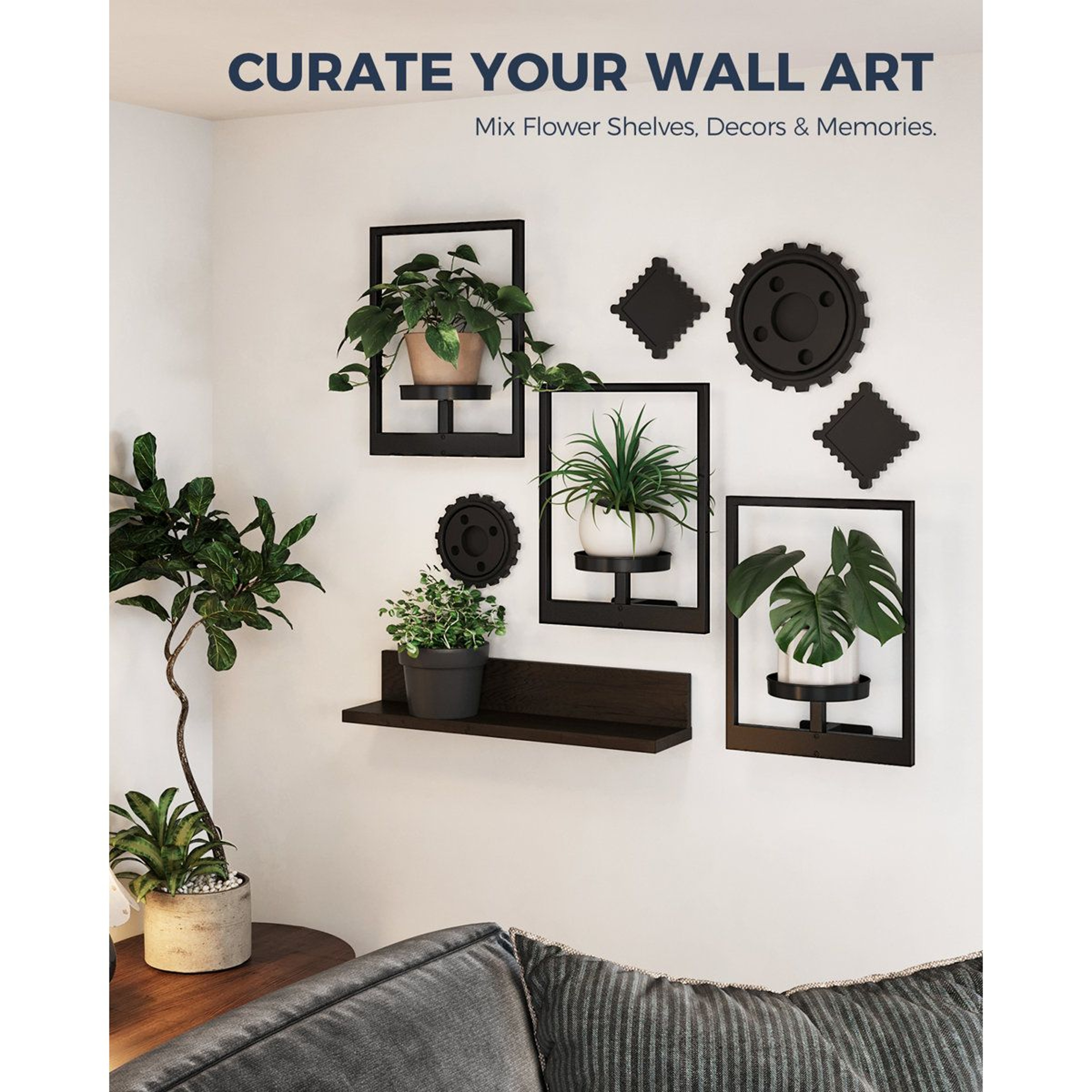 3 Pack Wall Hanging Planters Black Metal Plant Shelves For Indoor Outdoor Decor 5