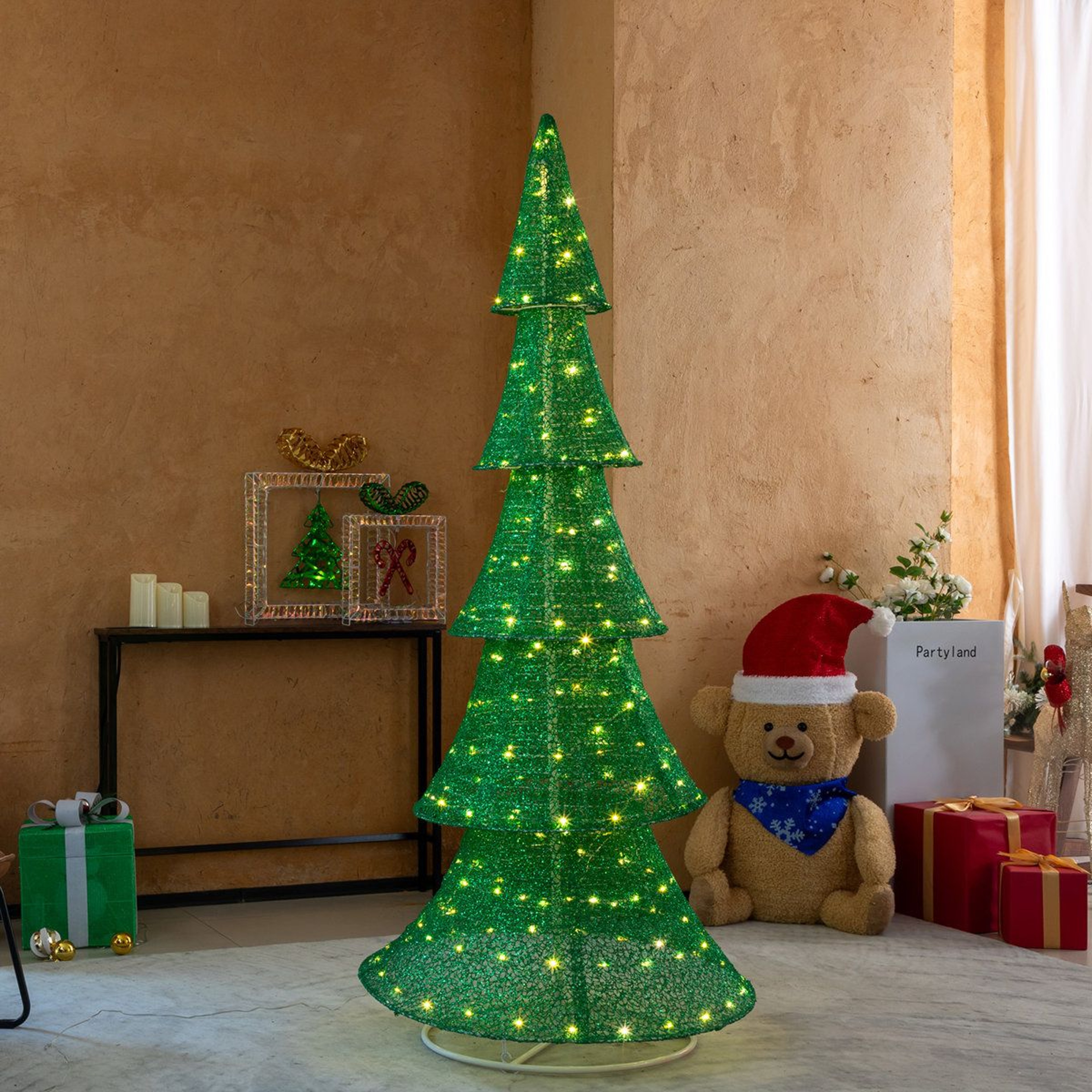 6FT Lighted Pop Up Christmas Tree With 200 Warm White LEDs Outdoor Decoration 3
