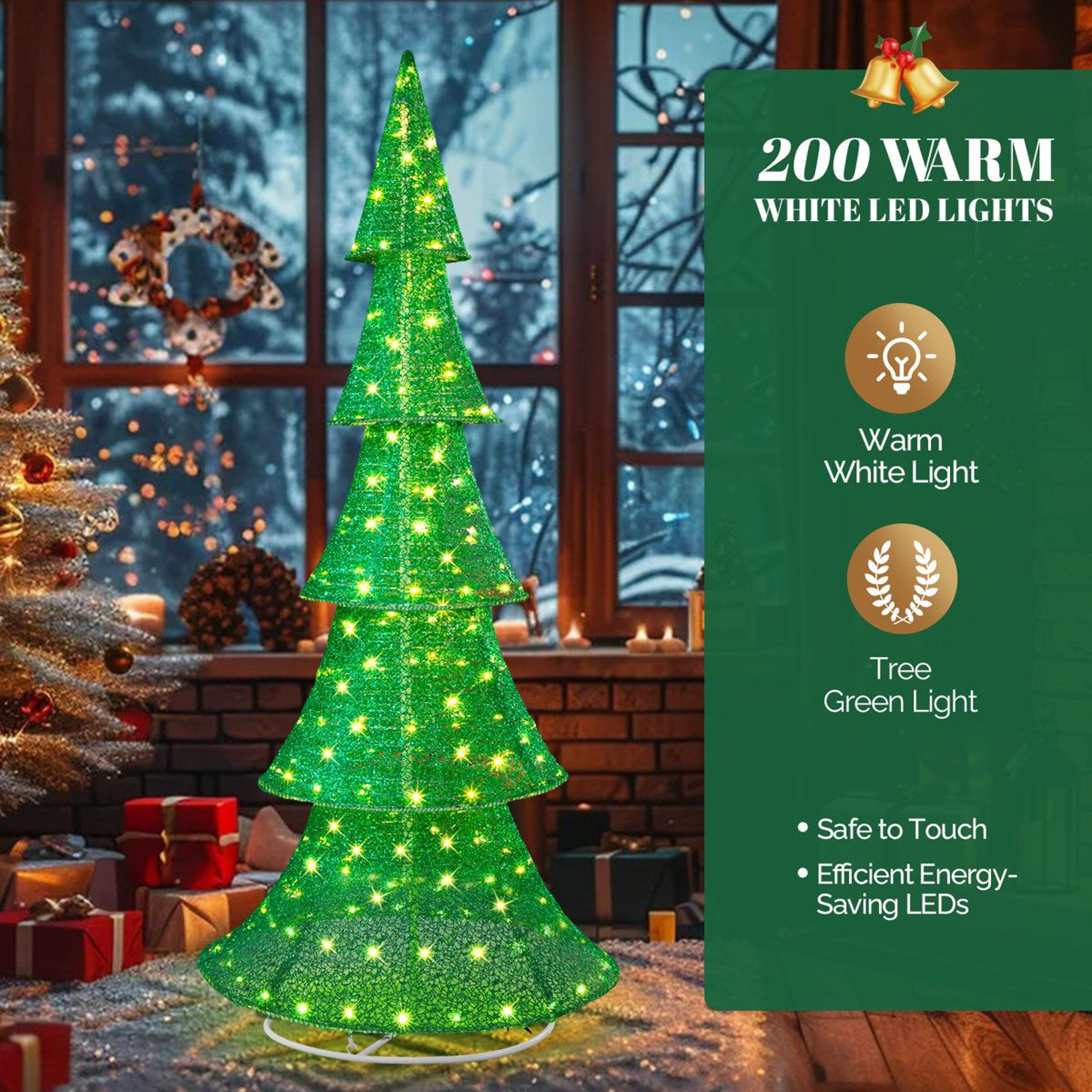 6FT Lighted Pop Up Christmas Tree With 200 Warm White LEDs Outdoor Decoration 1