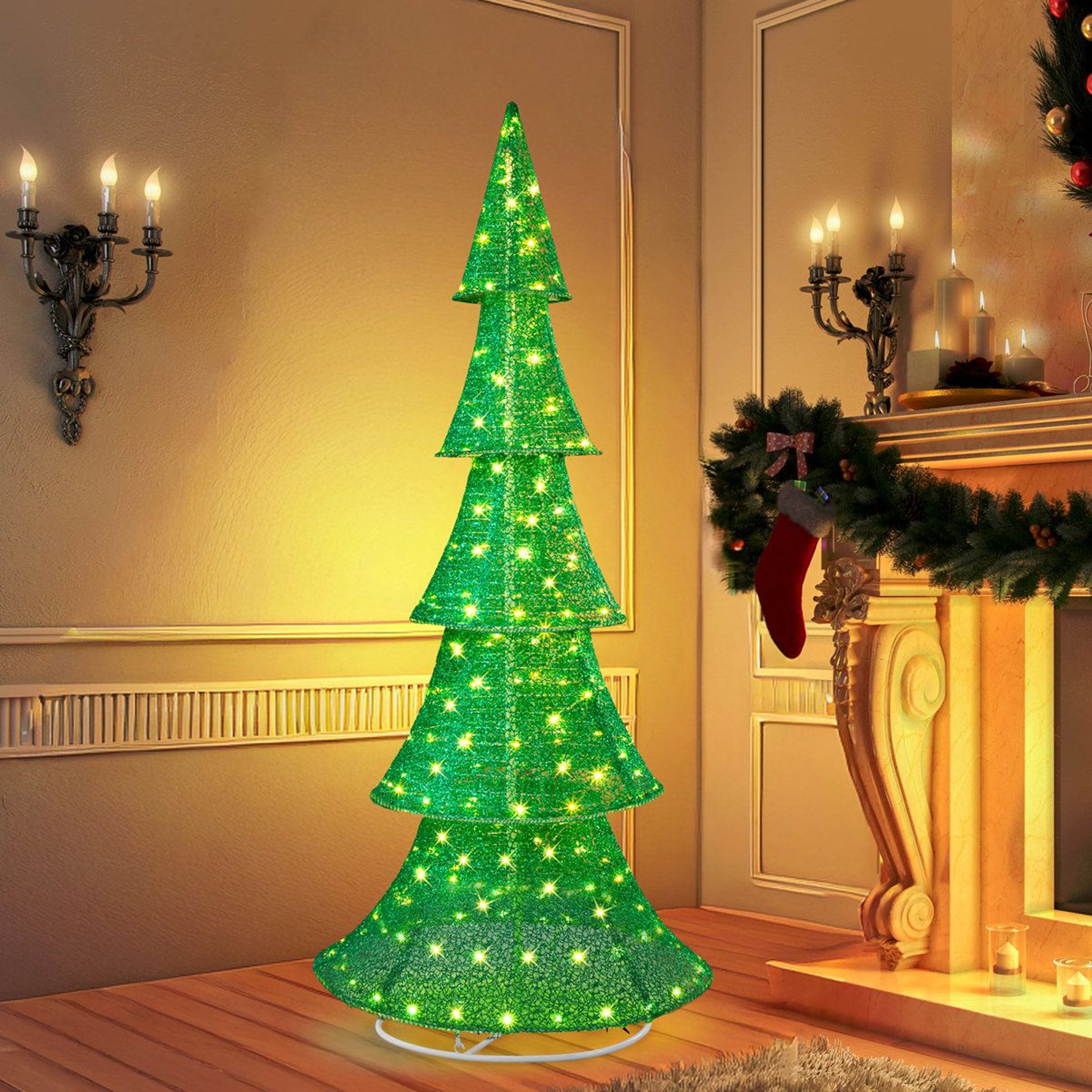 6FT Lighted Pop Up Christmas Tree With 200 Warm White LEDs Outdoor Decoration 4