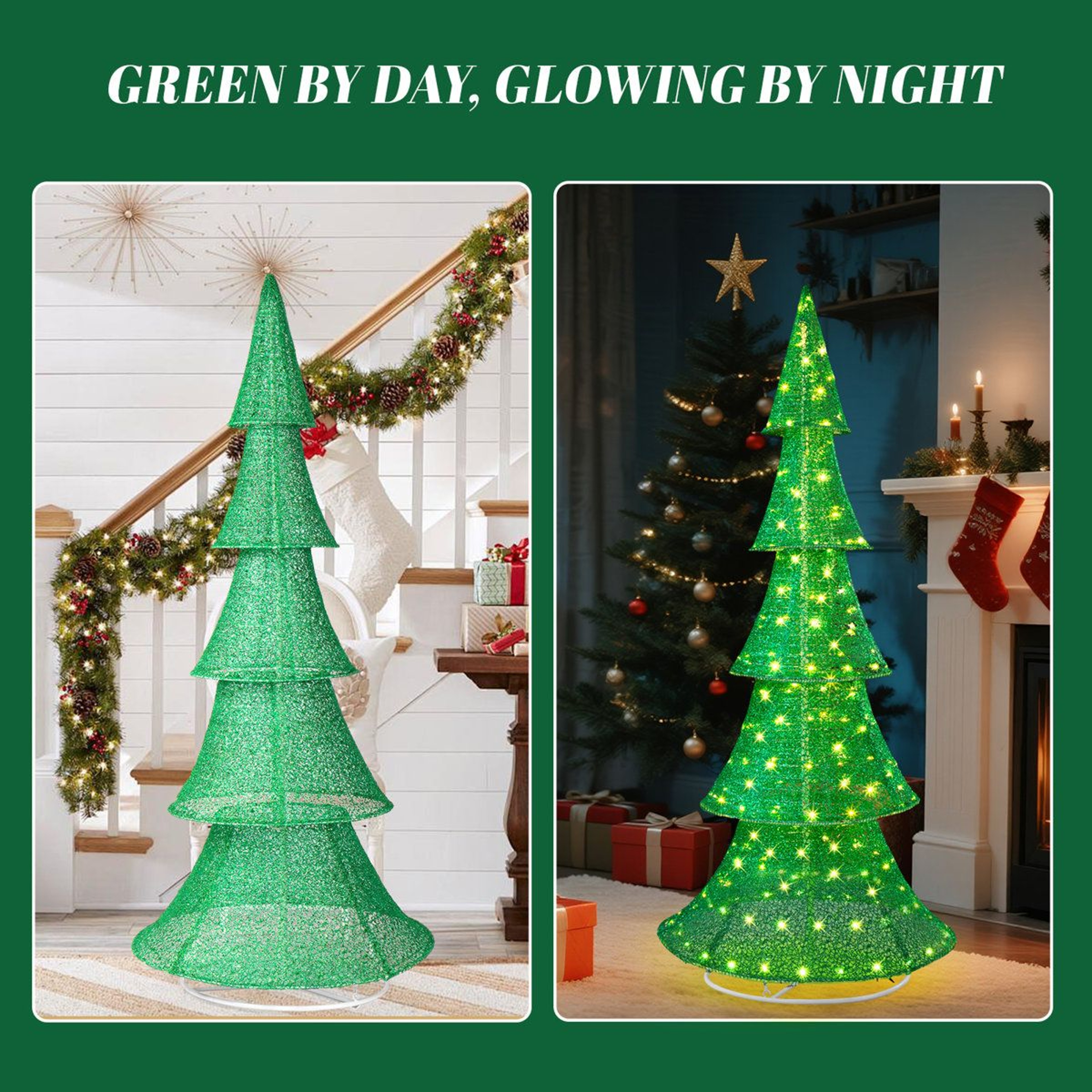 6FT Lighted Pop Up Christmas Tree With 200 Warm White LEDs Outdoor Decoration 5