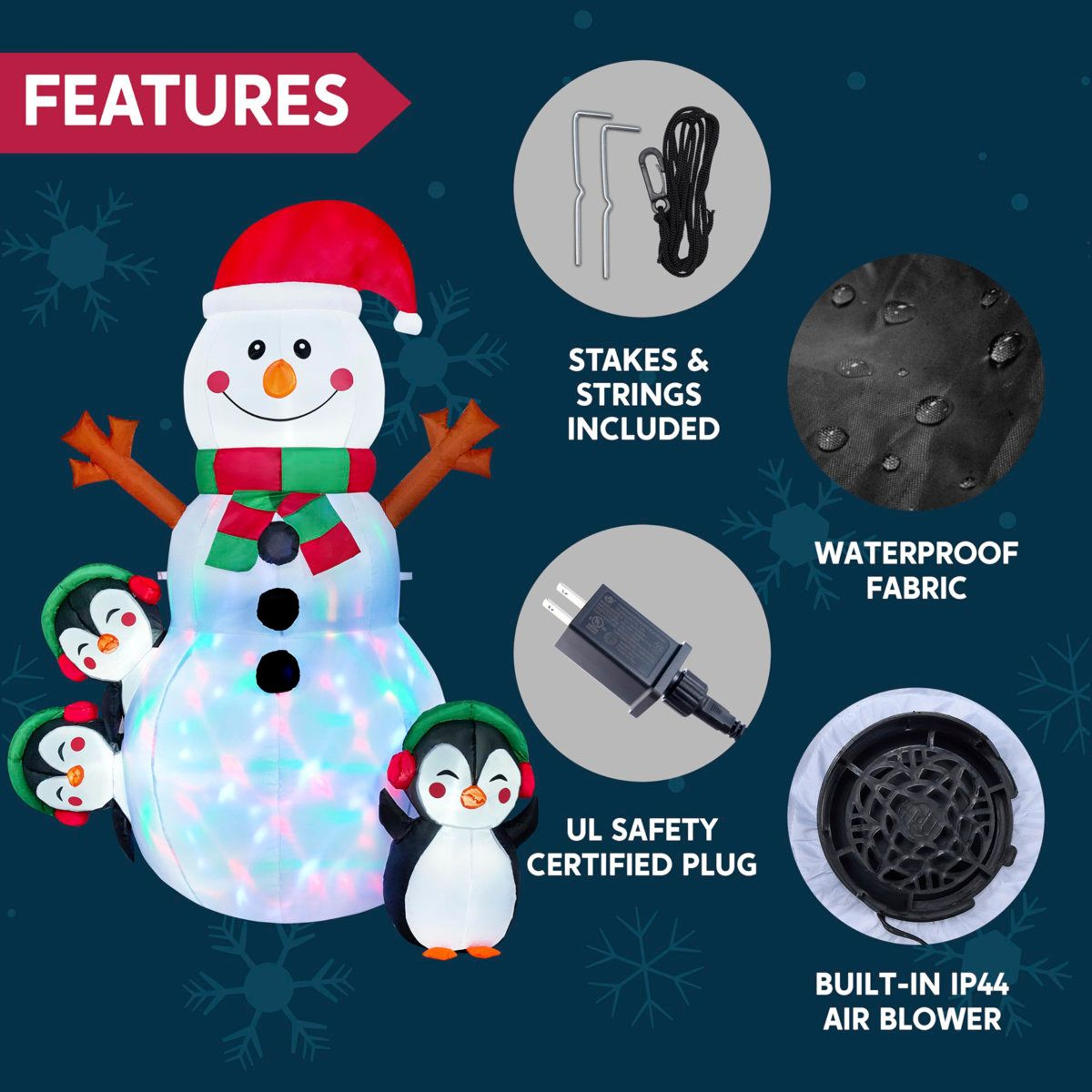 6ft Christmas Snowman Inflatable With Multicolor LED Lights Outdoor Yard Decor 4