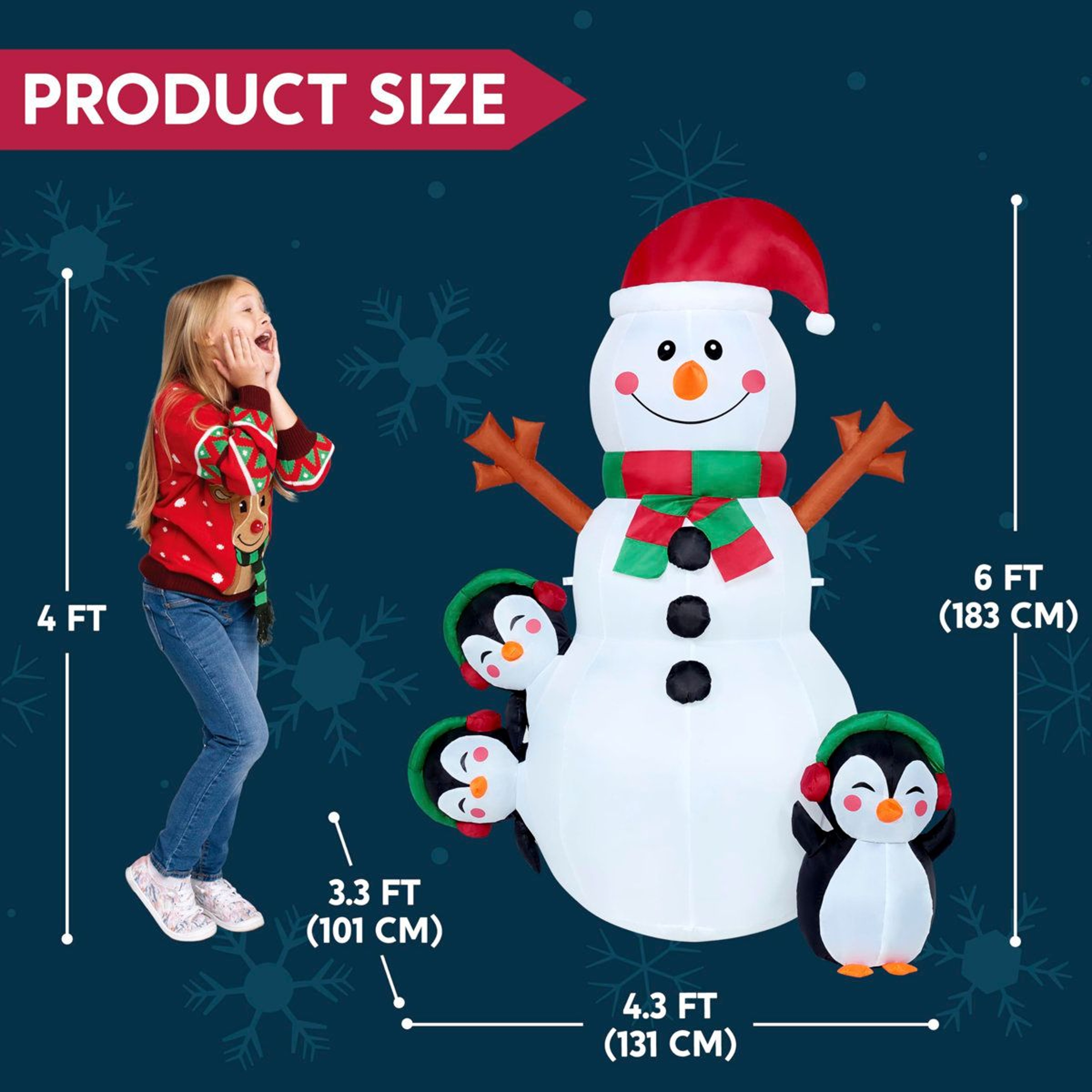 6ft Christmas Snowman Inflatable With Multicolor LED Lights Outdoor Yard Decor 1
