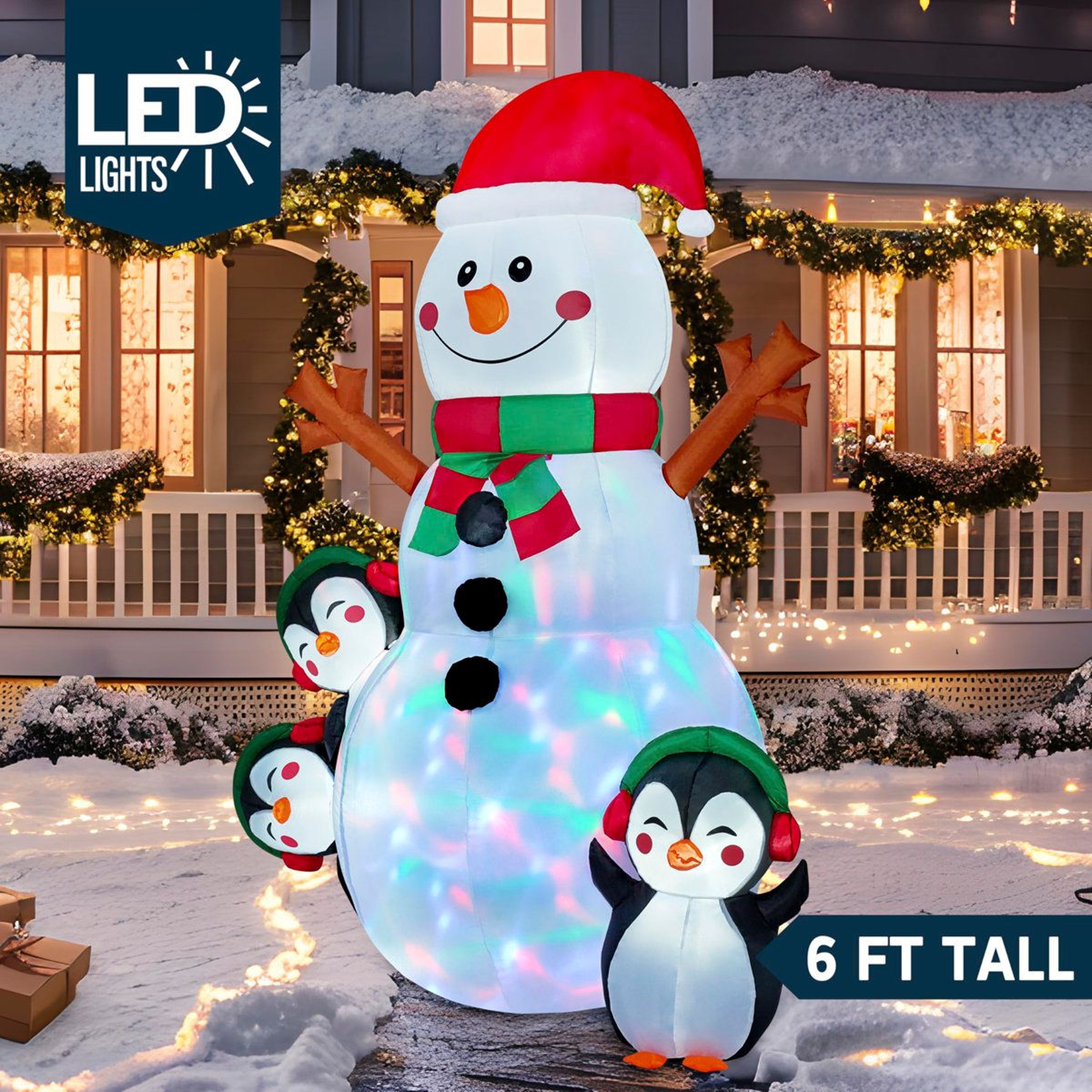 6ft Christmas Snowman Inflatable With Multicolor LED Lights Outdoor Yard Decor 6