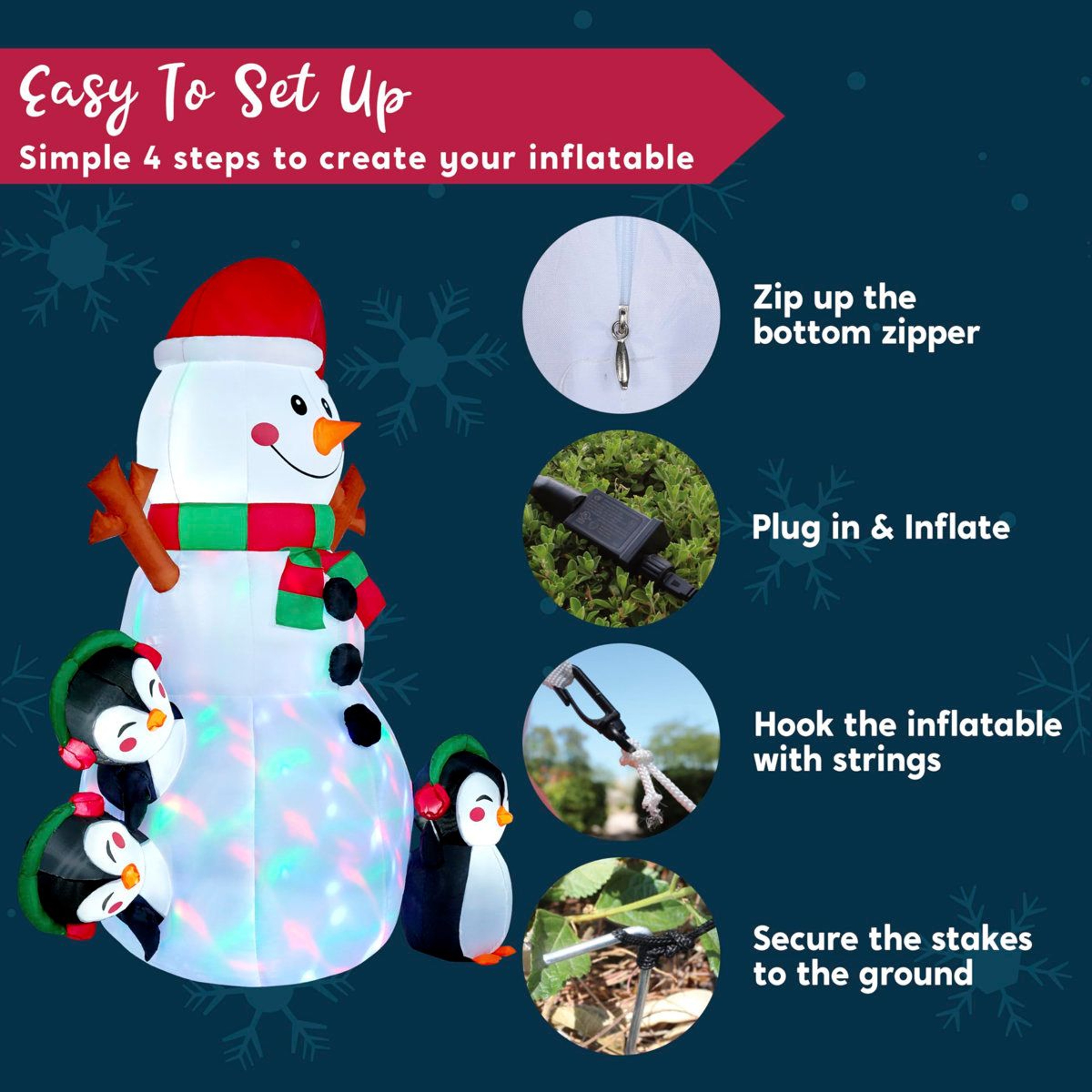 6ft Christmas Snowman Inflatable With Multicolor LED Lights Outdoor Yard Decor 2