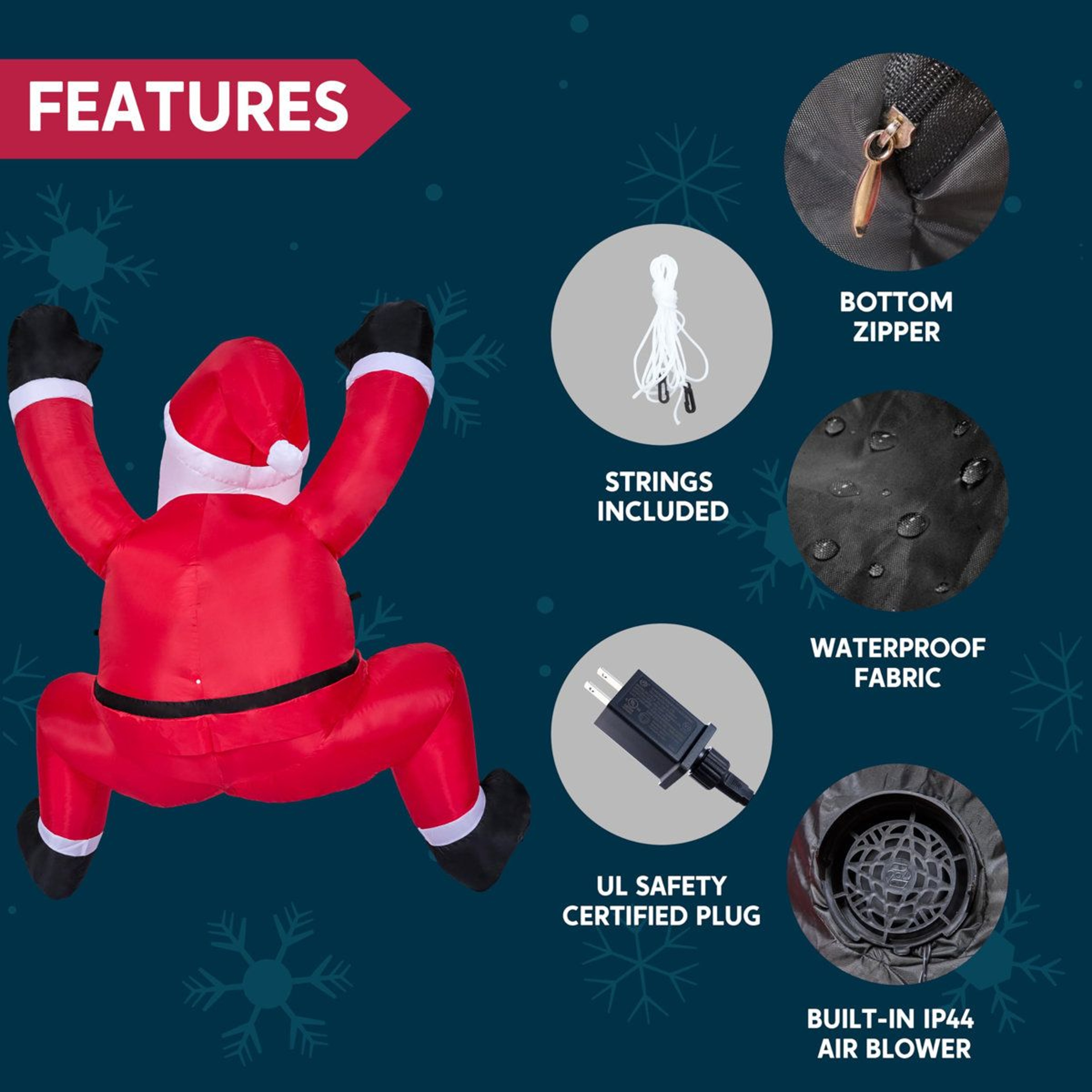 6ft Christmas Inflatable Climbing Santa With LED Lights For Indoor Outdoor Decor 3