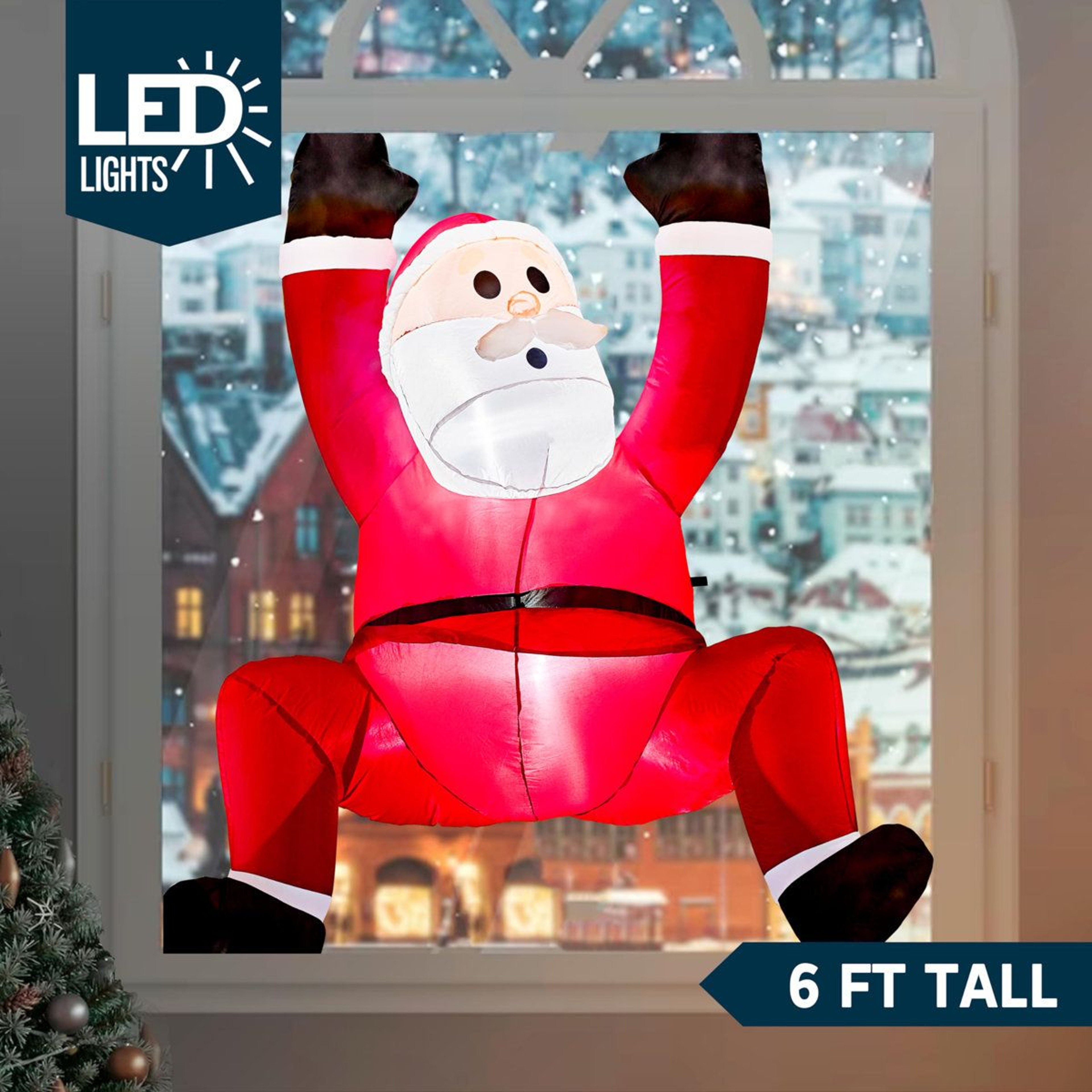 6ft Christmas Inflatable Climbing Santa With LED Lights For Indoor Outdoor Decor 2