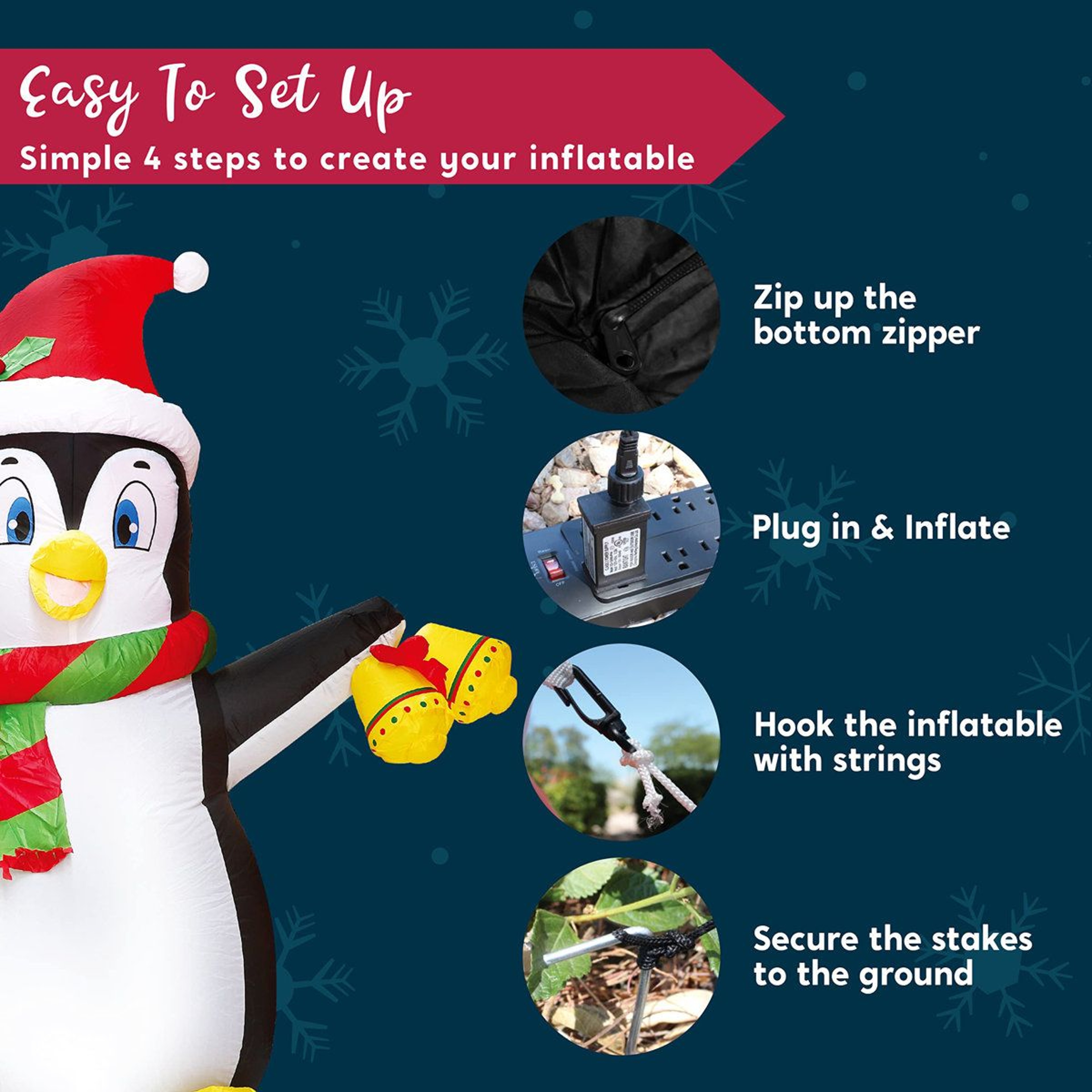 5ft Lighted Christmas Inflatable Penguin Outdoor Yard Decoration 4