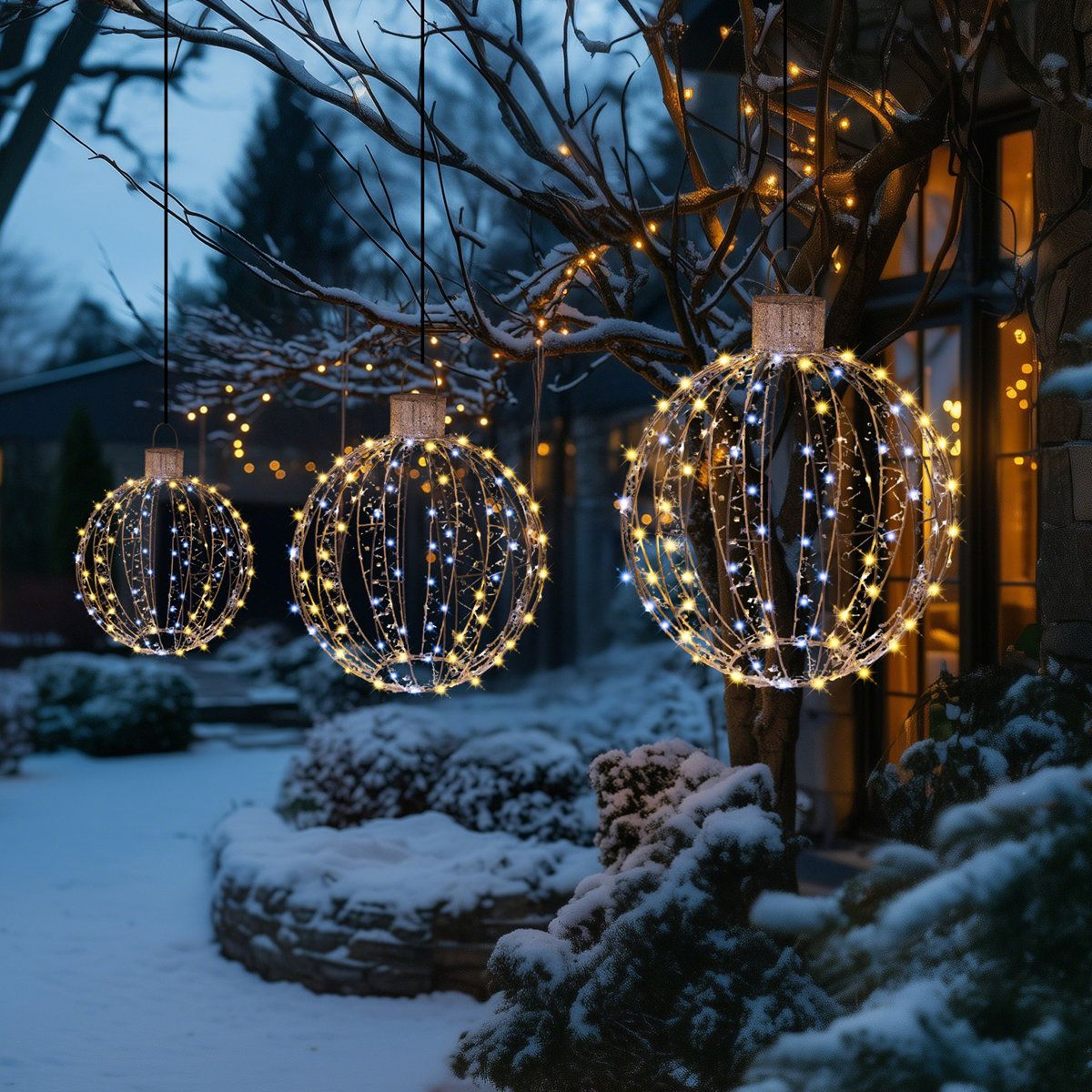3 Piece LED Hanging Ball Lights Outdoor Christmas Decorations 2