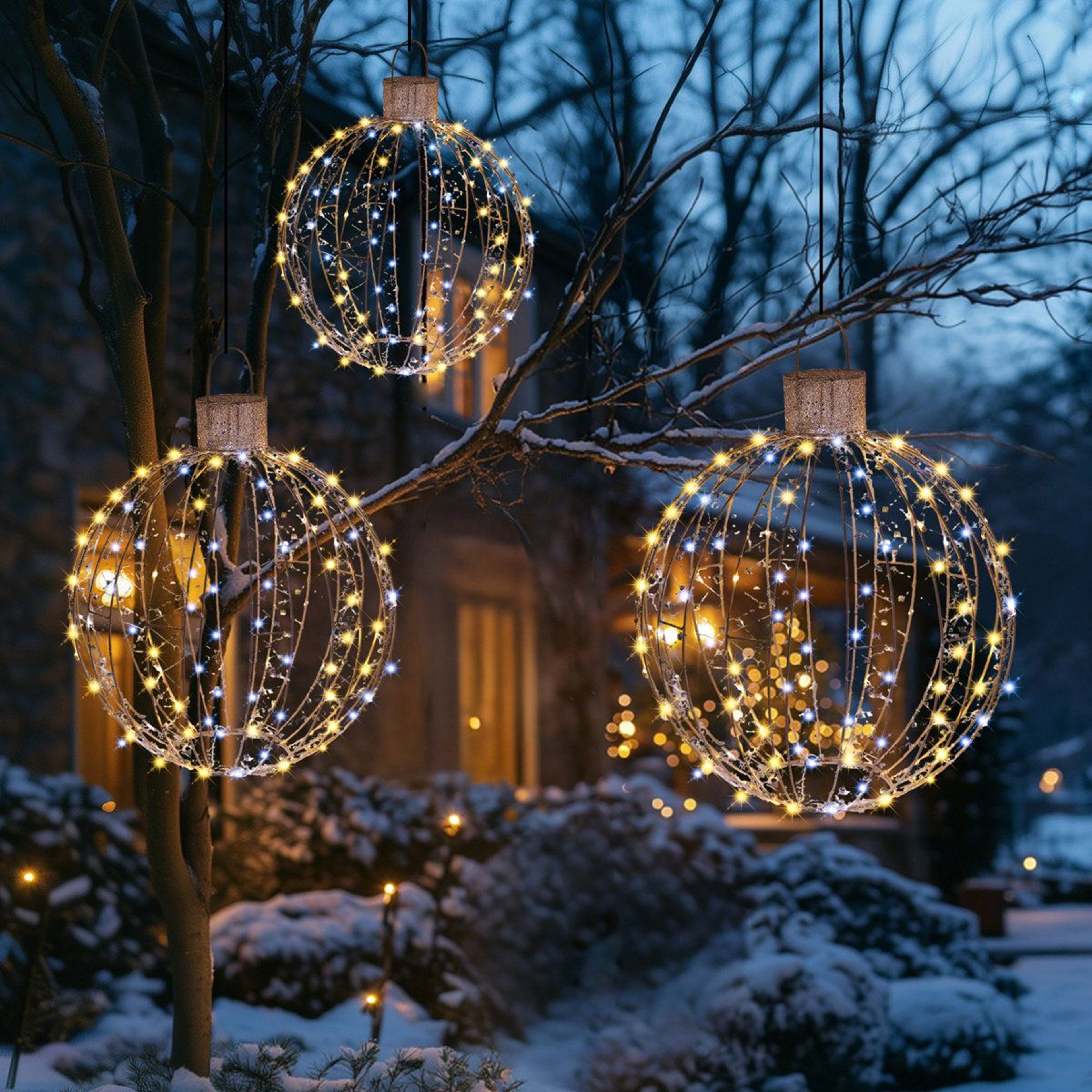 3 Piece LED Hanging Ball Lights Outdoor Christmas Decorations 1