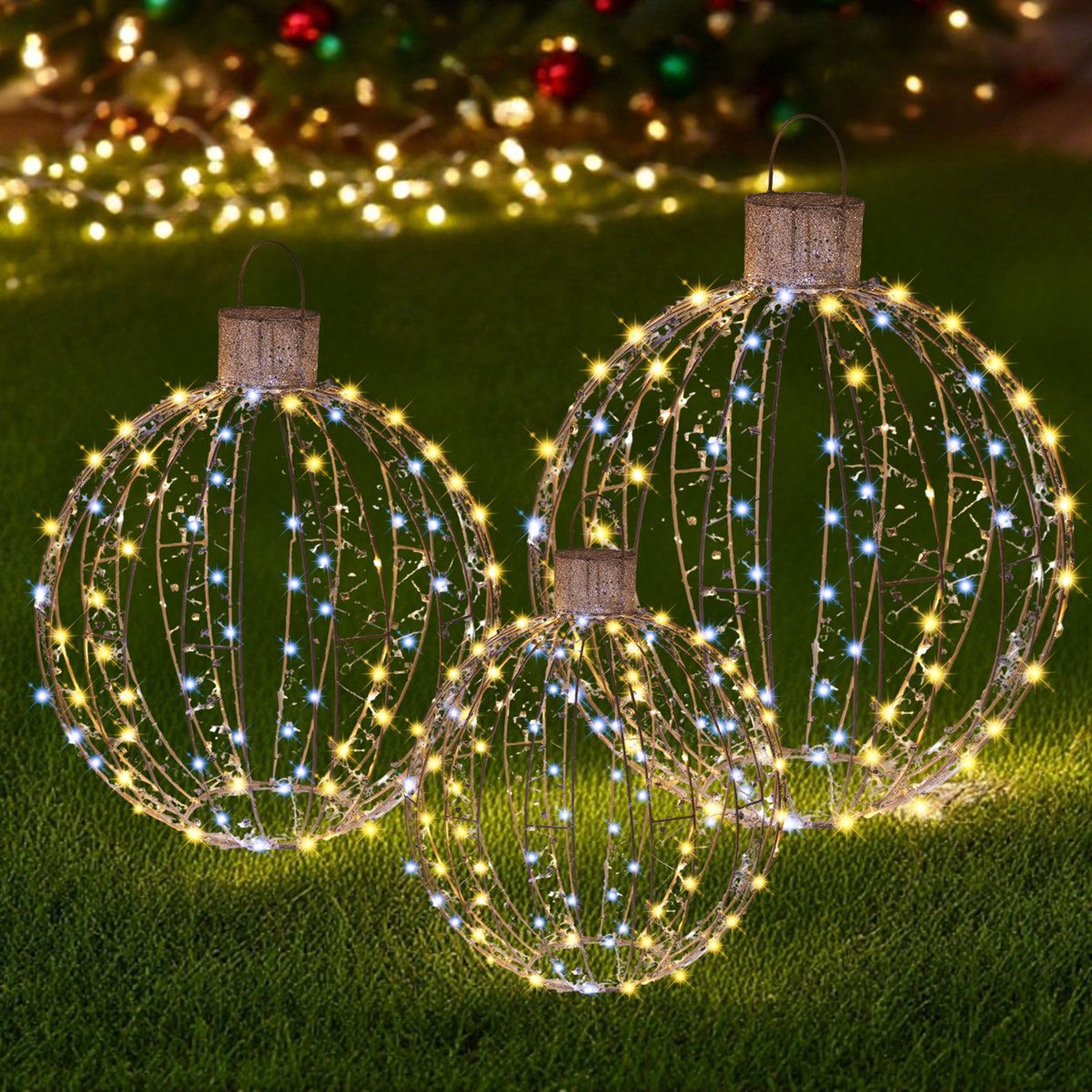 3 Piece LED Hanging Ball Lights Outdoor Christmas Decorations 8