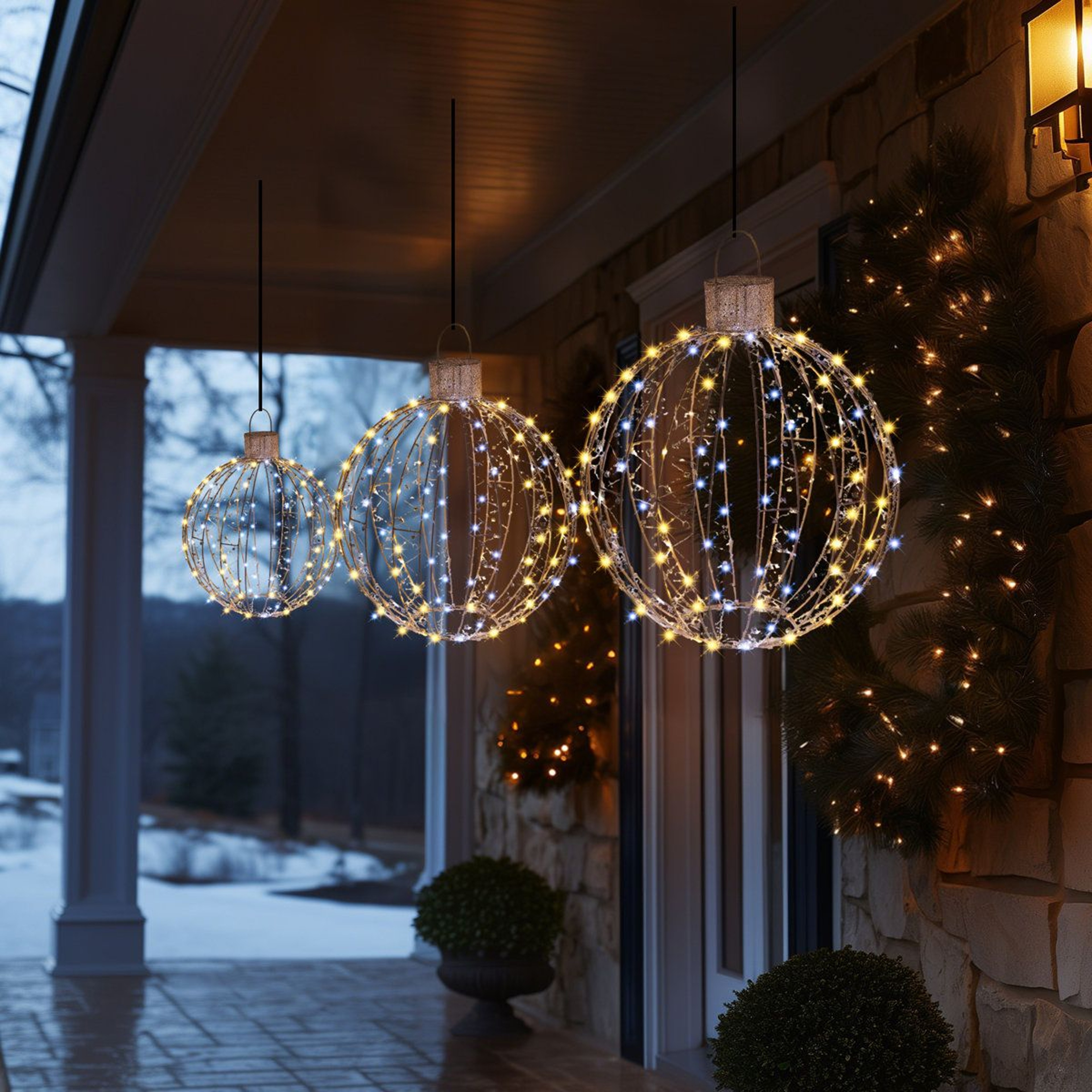 3 Piece LED Hanging Ball Lights Outdoor Christmas Decorations 3