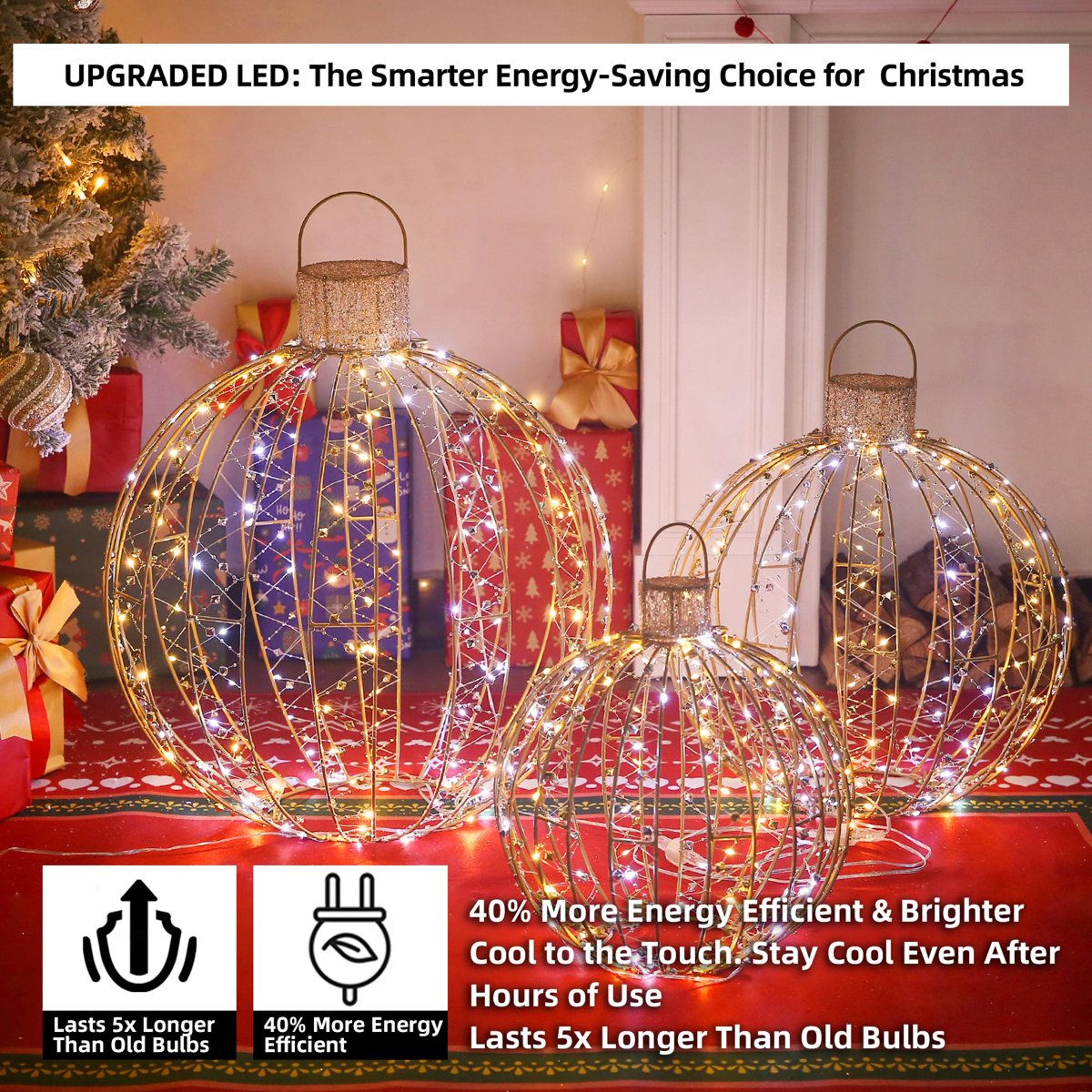 3 Piece LED Hanging Ball Lights Outdoor Christmas Decorations 6