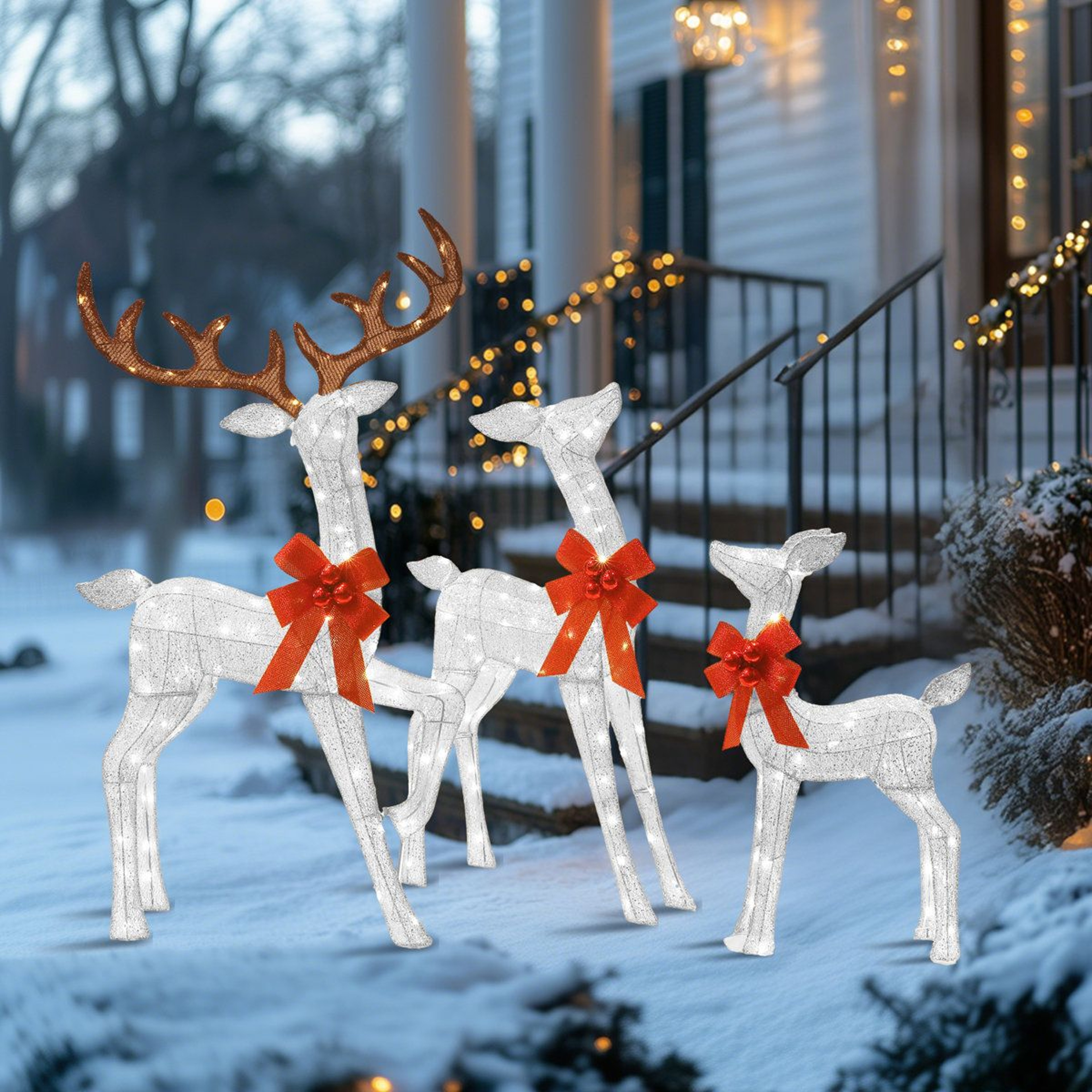 45ft 3 Piece Lighted Reindeer Family Outdoor Christmas Yard Decorations 8