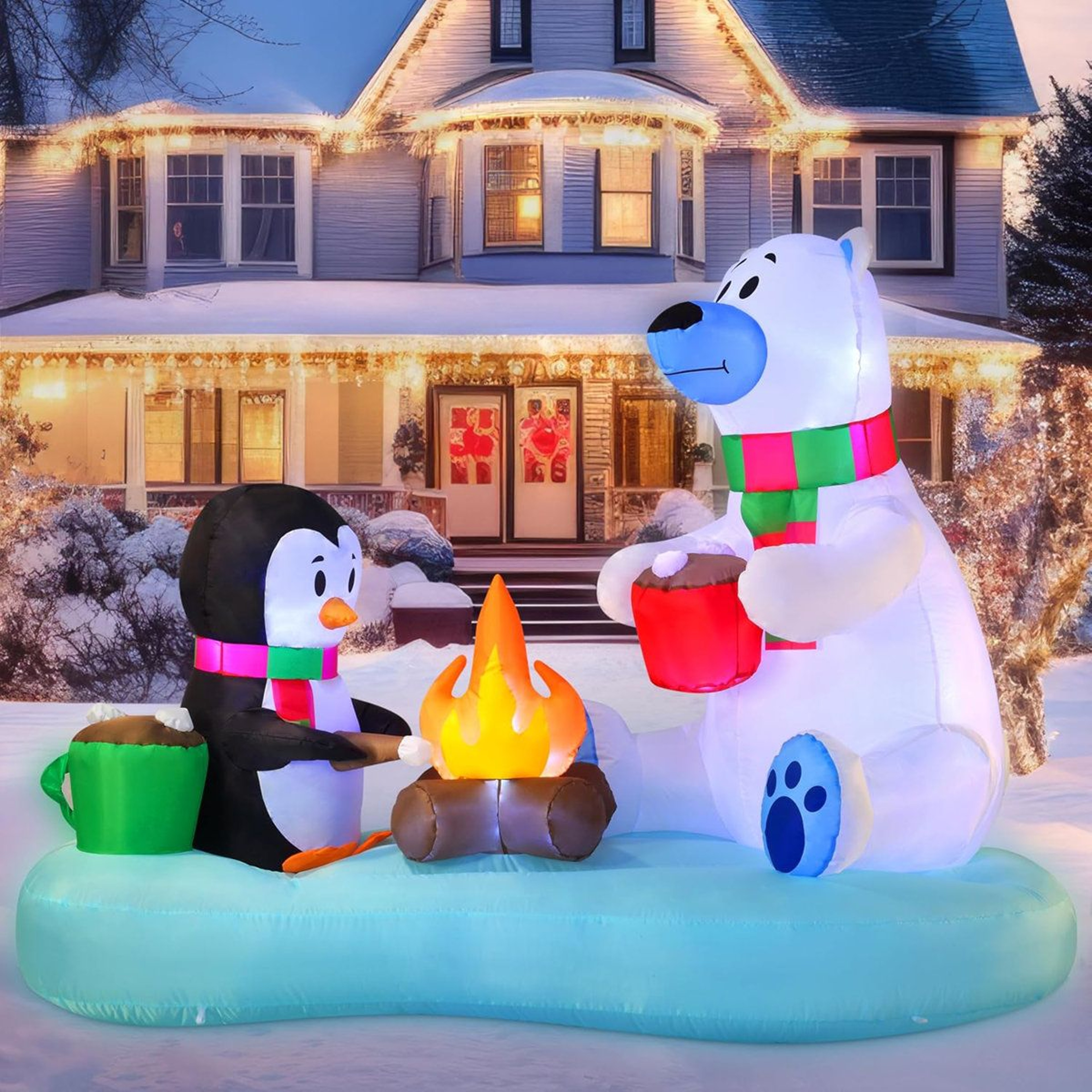 6ft Polar Bear And Penguin Christmas Inflatable Yard Decoration 6