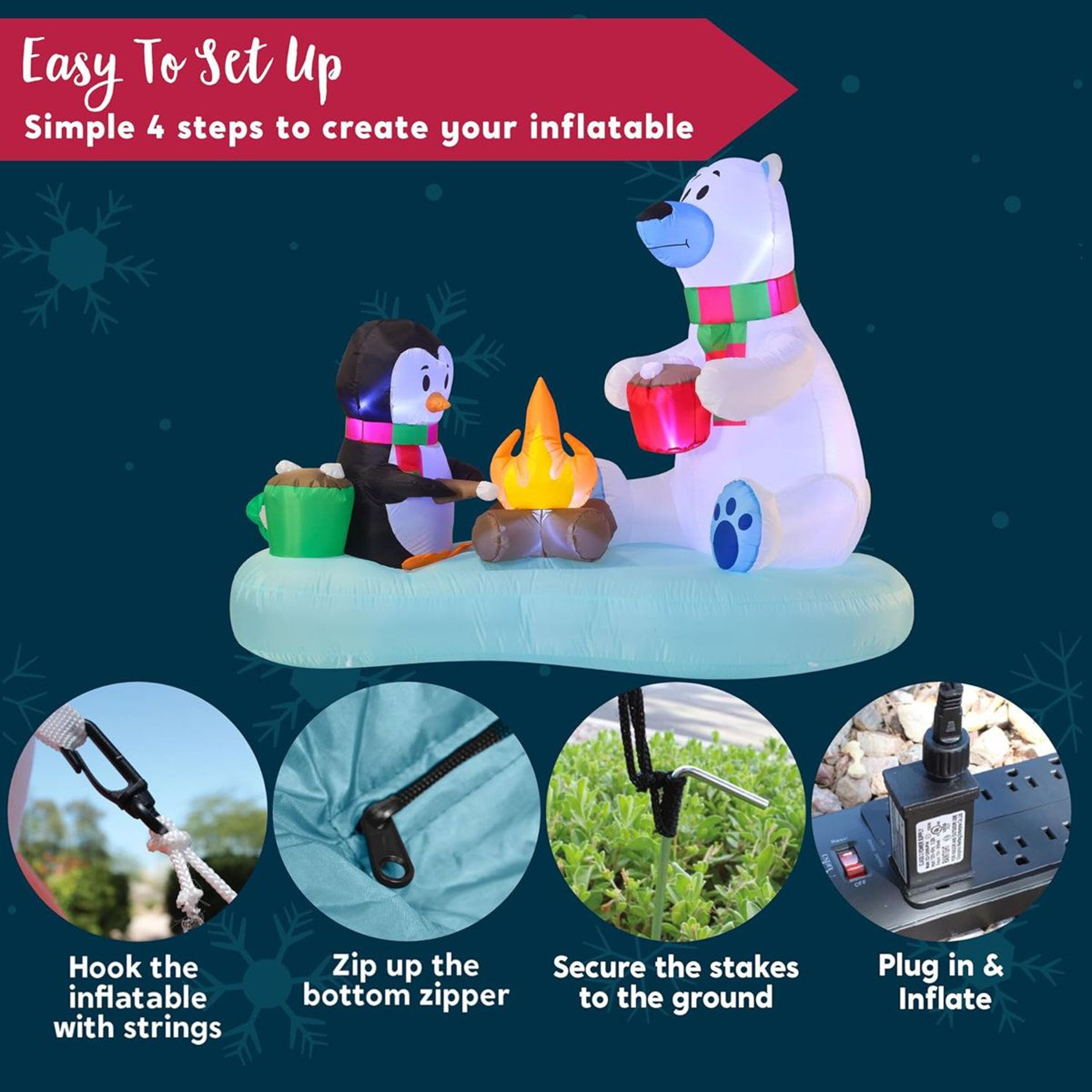 6ft Polar Bear And Penguin Christmas Inflatable Yard Decoration 4