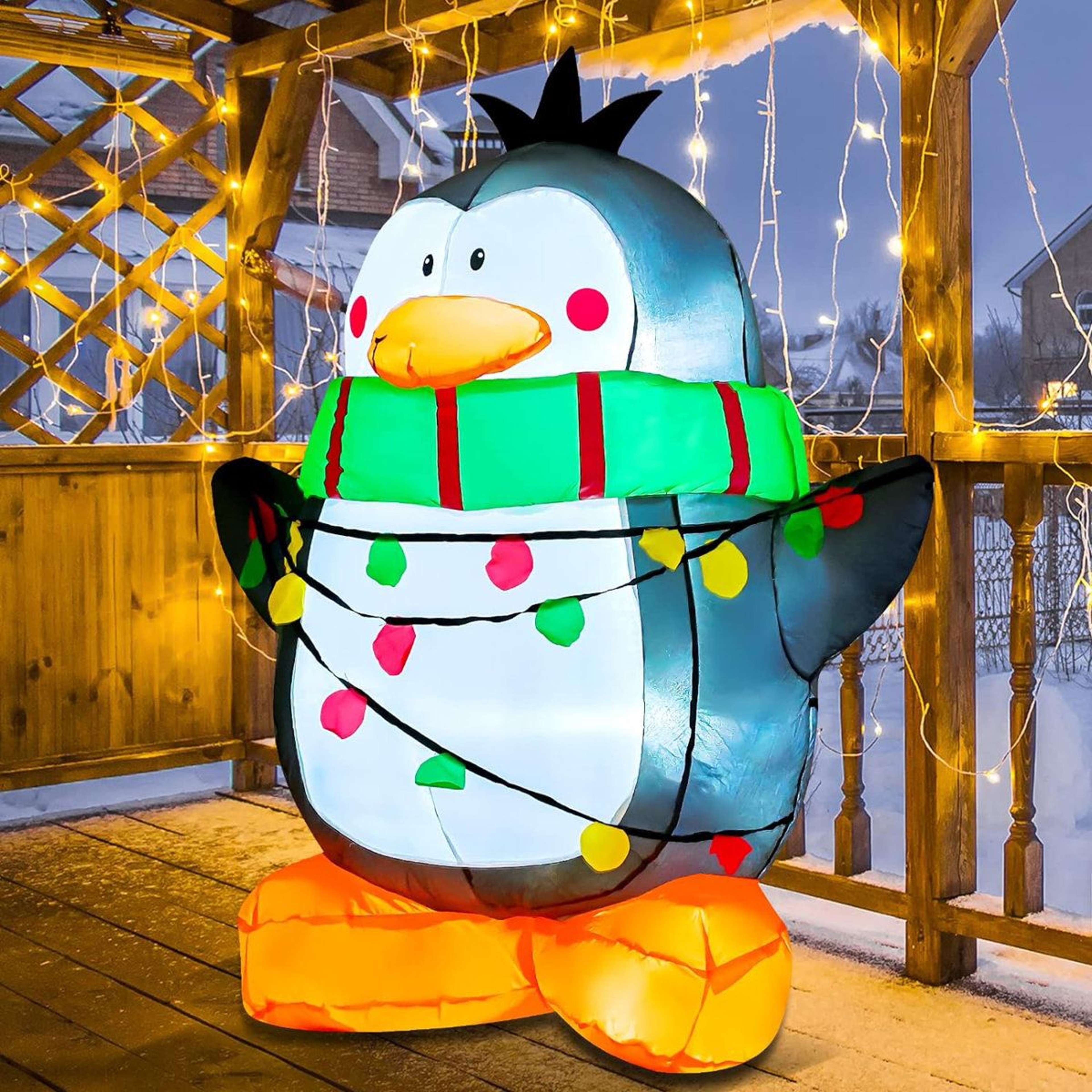 4 FT Christmas Inflatable Penguin With Green Scarf And LED Lights 4