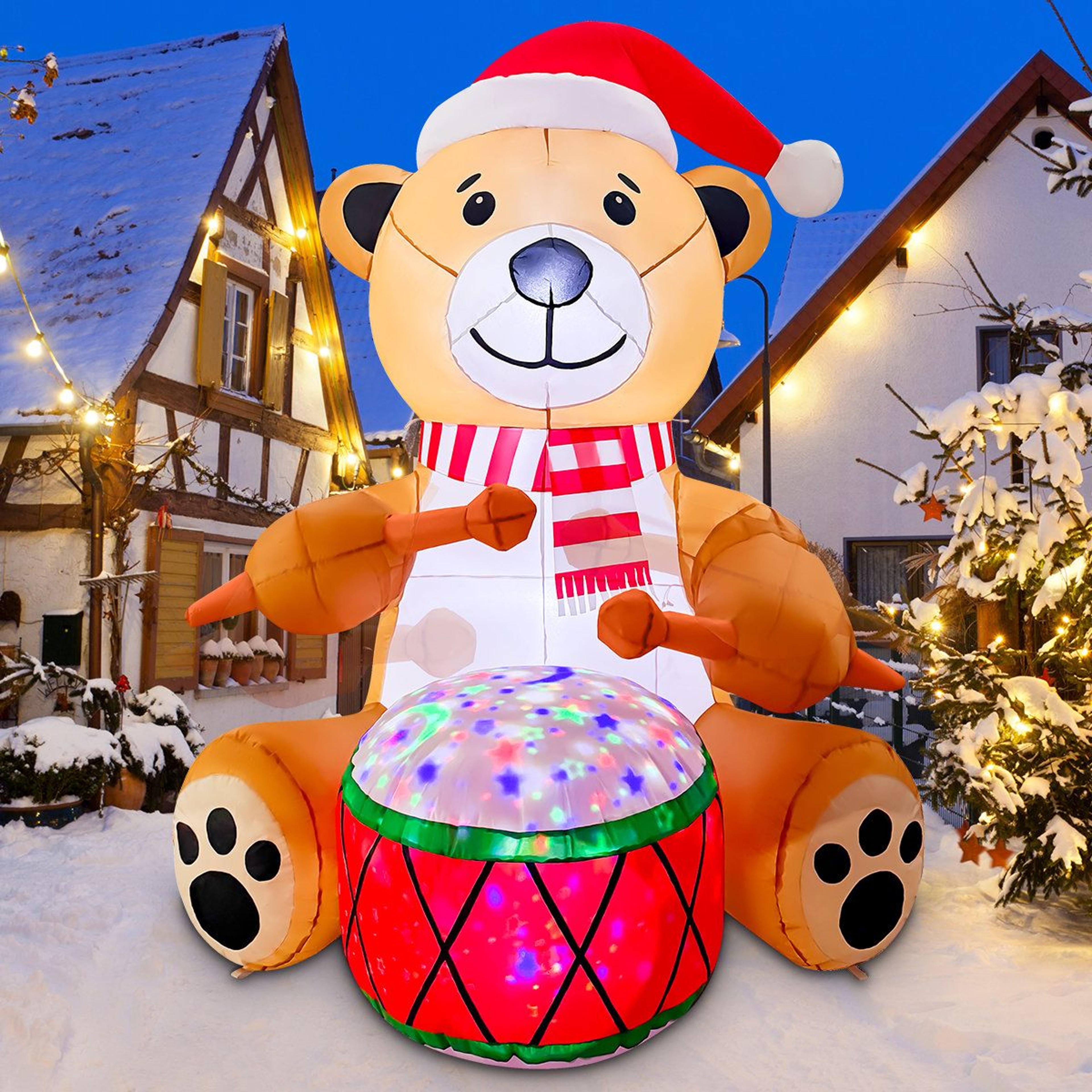 6 FT Animated Christmas Drumming Bear Inflatable With LED Lights 1