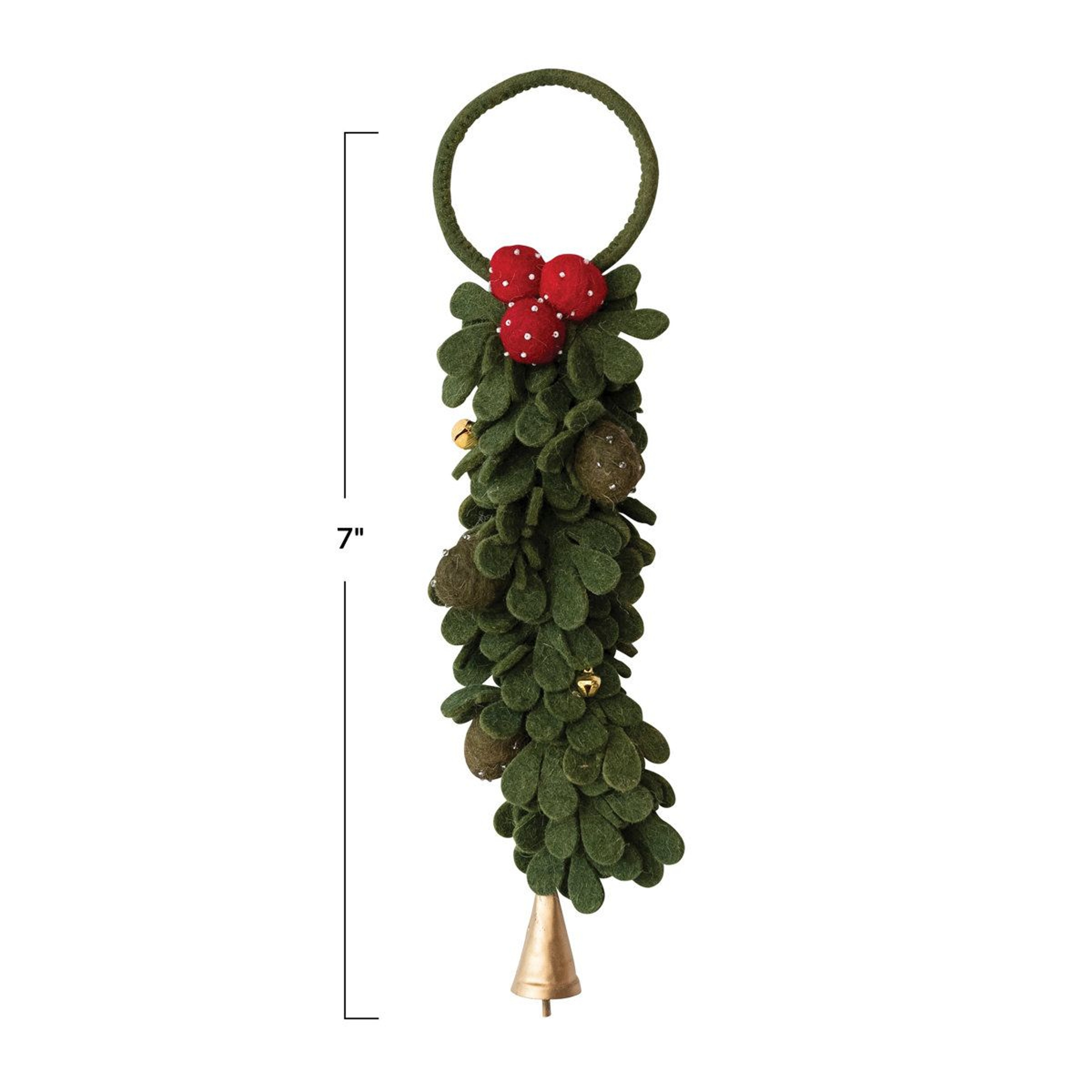 Handmade Wool Felt Christmas Door Hanger With Berries And Iron Bells 1