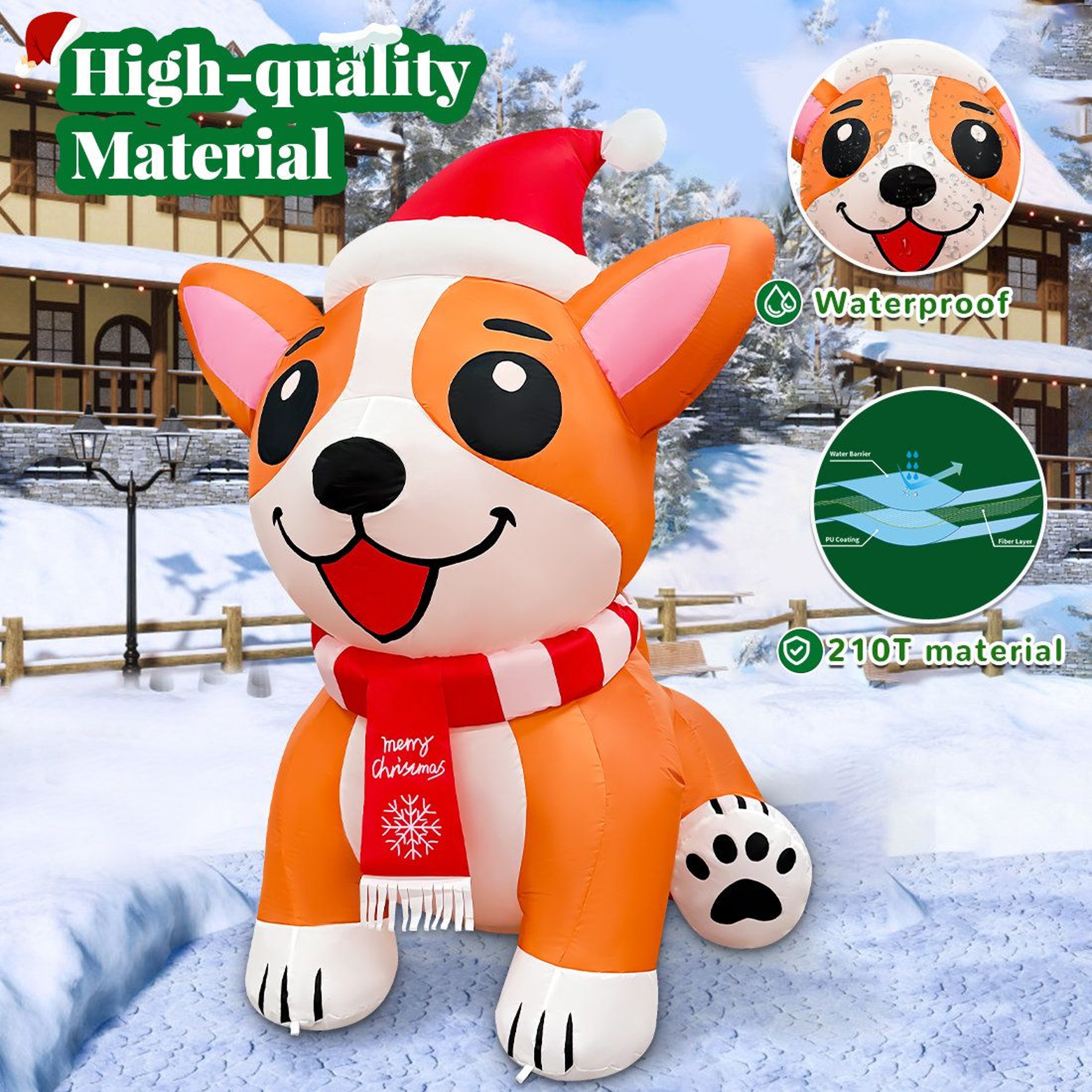 52 FT Christmas Inflatable Dog With LED Lights And Santa Hat 1