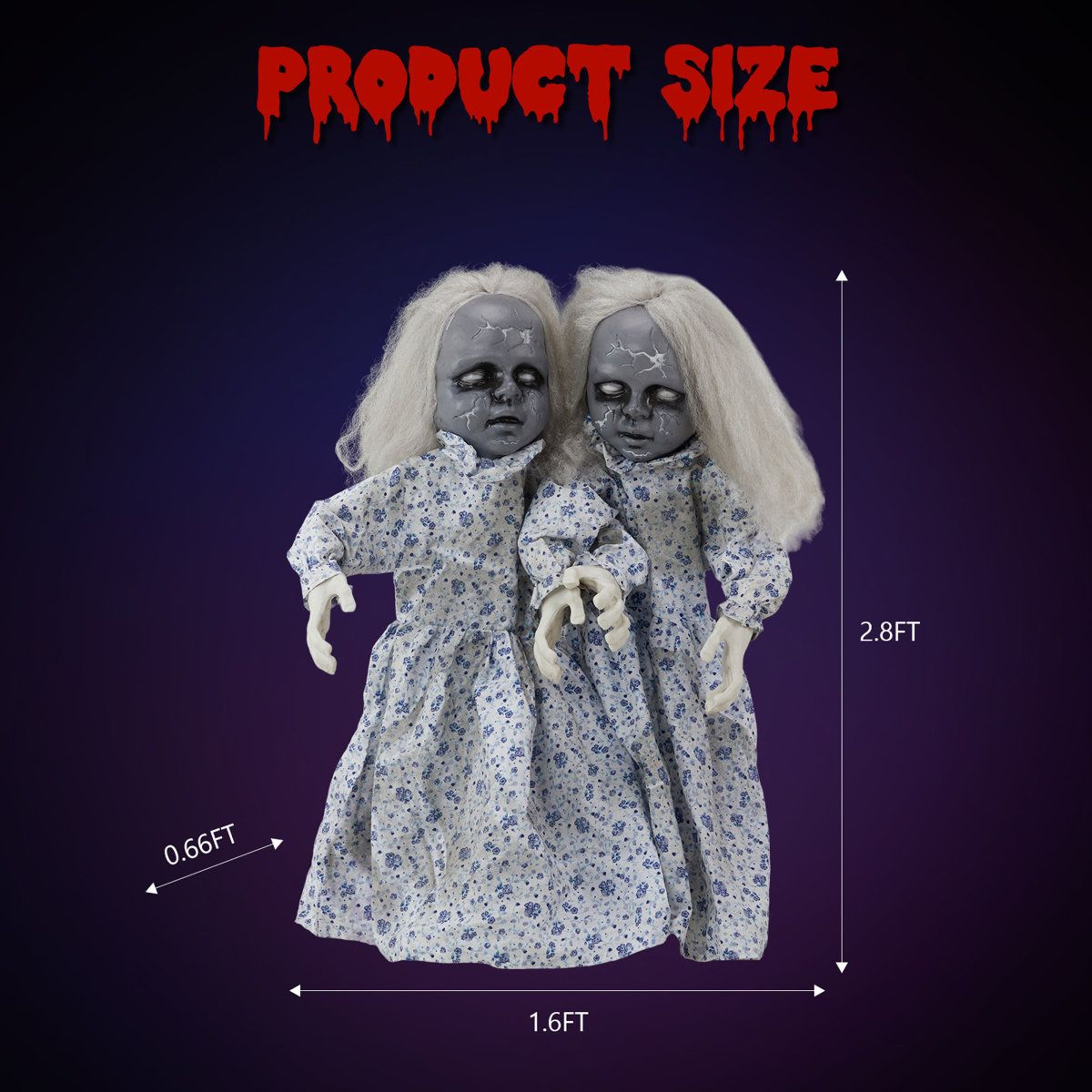 28 FT Animated Twin Girls Halloween Decoration Motion Activated Yard Prop 5
