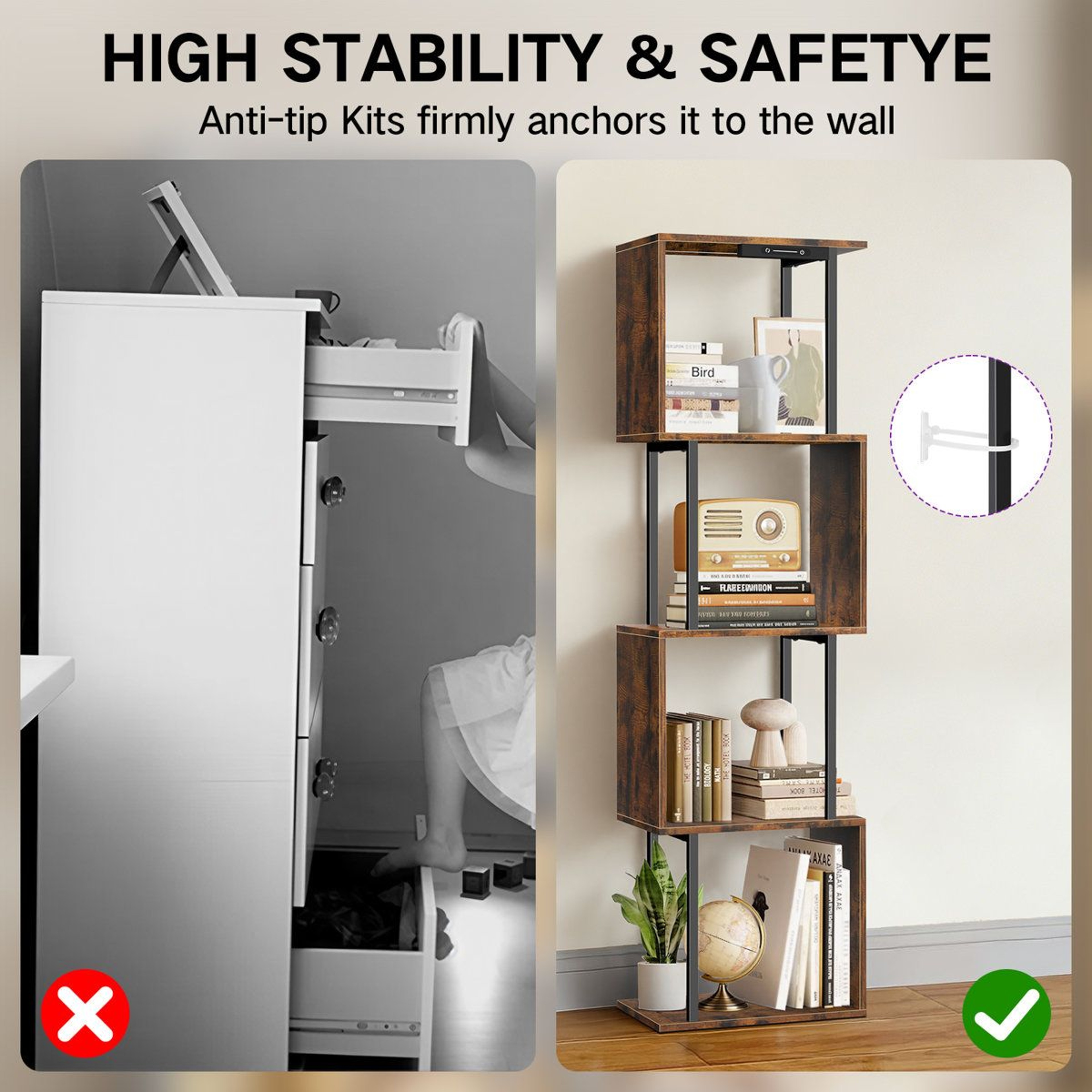 17 Stories Geometric LED Bookshelf For Small Spaces 3
