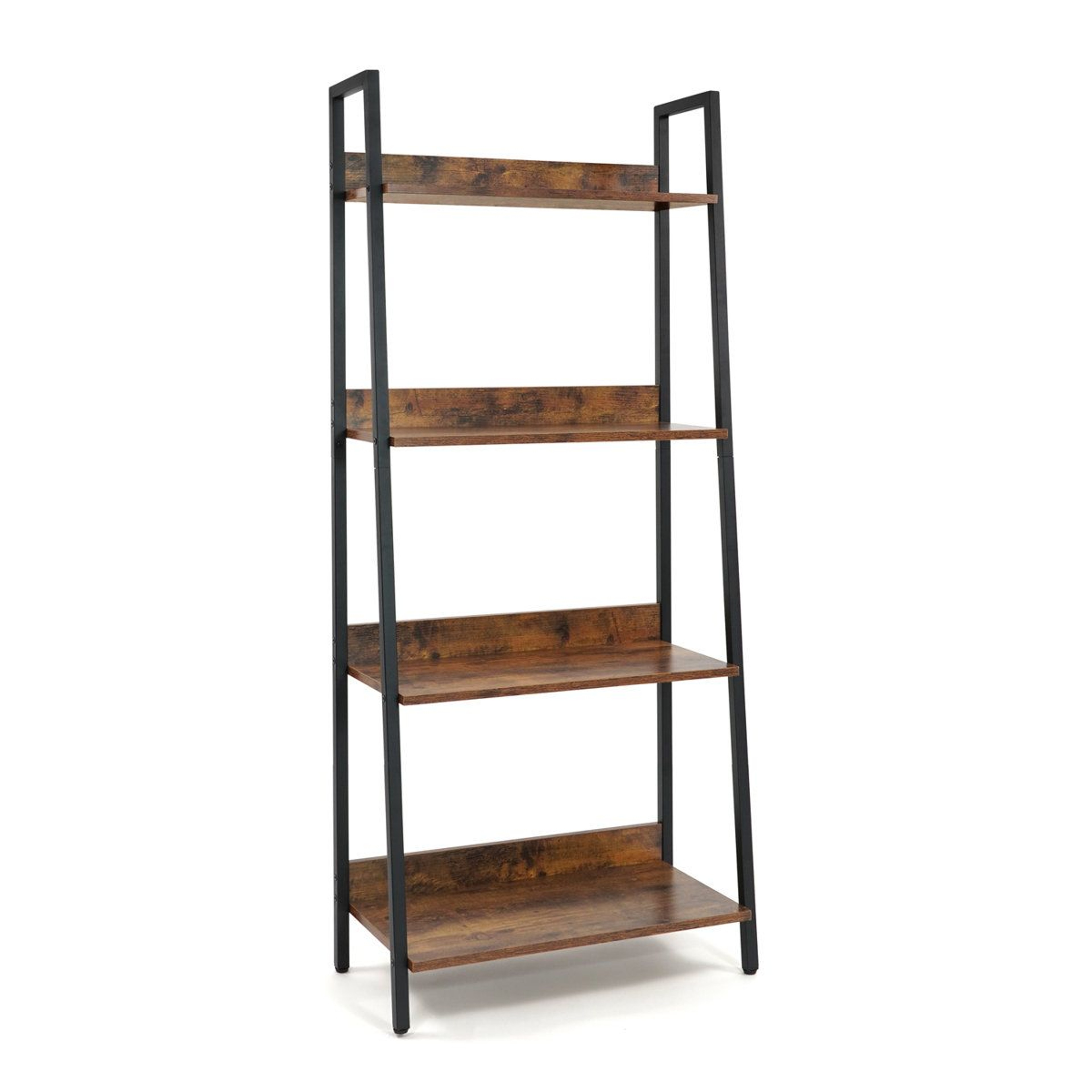 4 Tier Ladder Bookshelf Rustic Oak Industrial Storage Rack 7