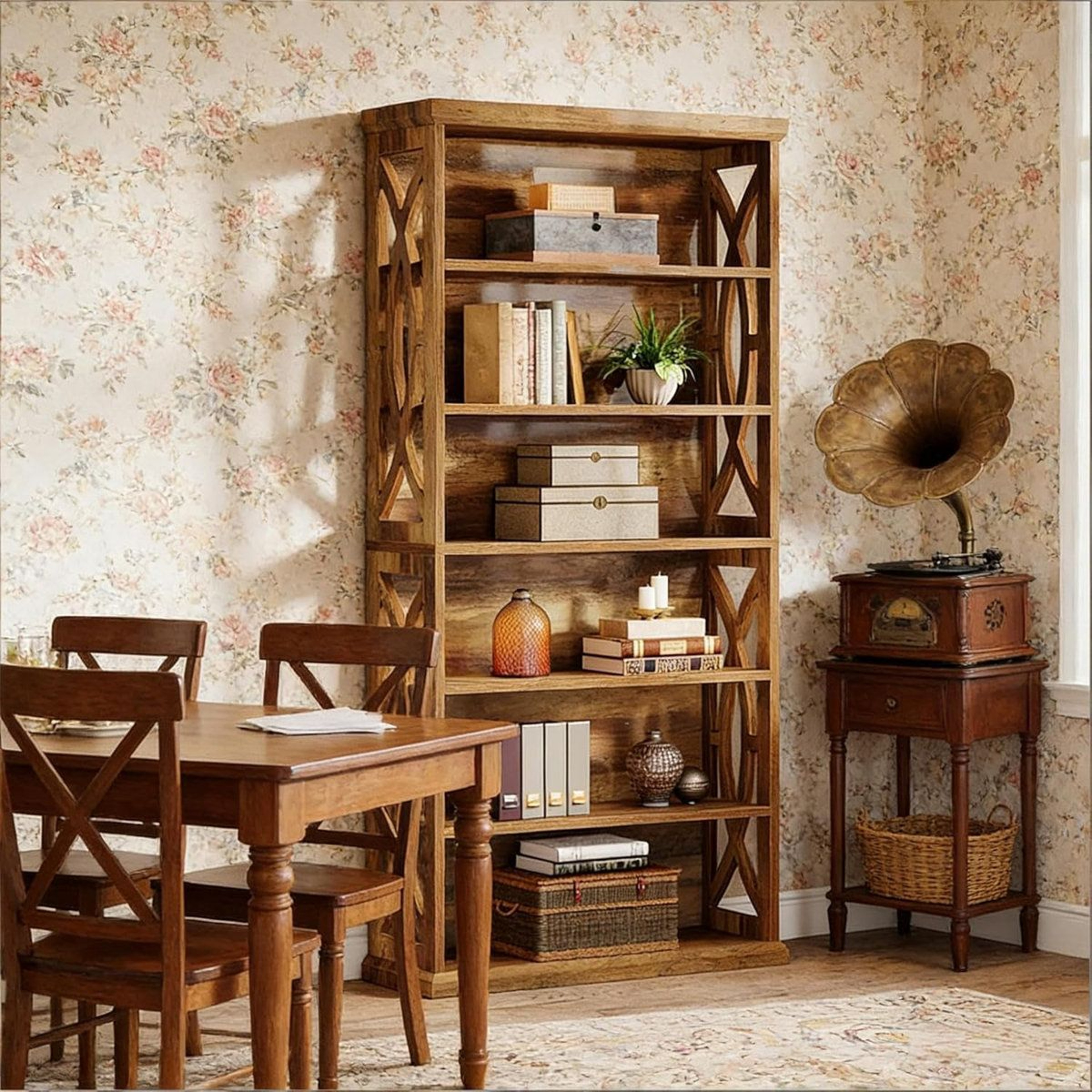 71 Inch Industrial 6 Tier Bookshelf With Decorative Panels Rustic Brown 5