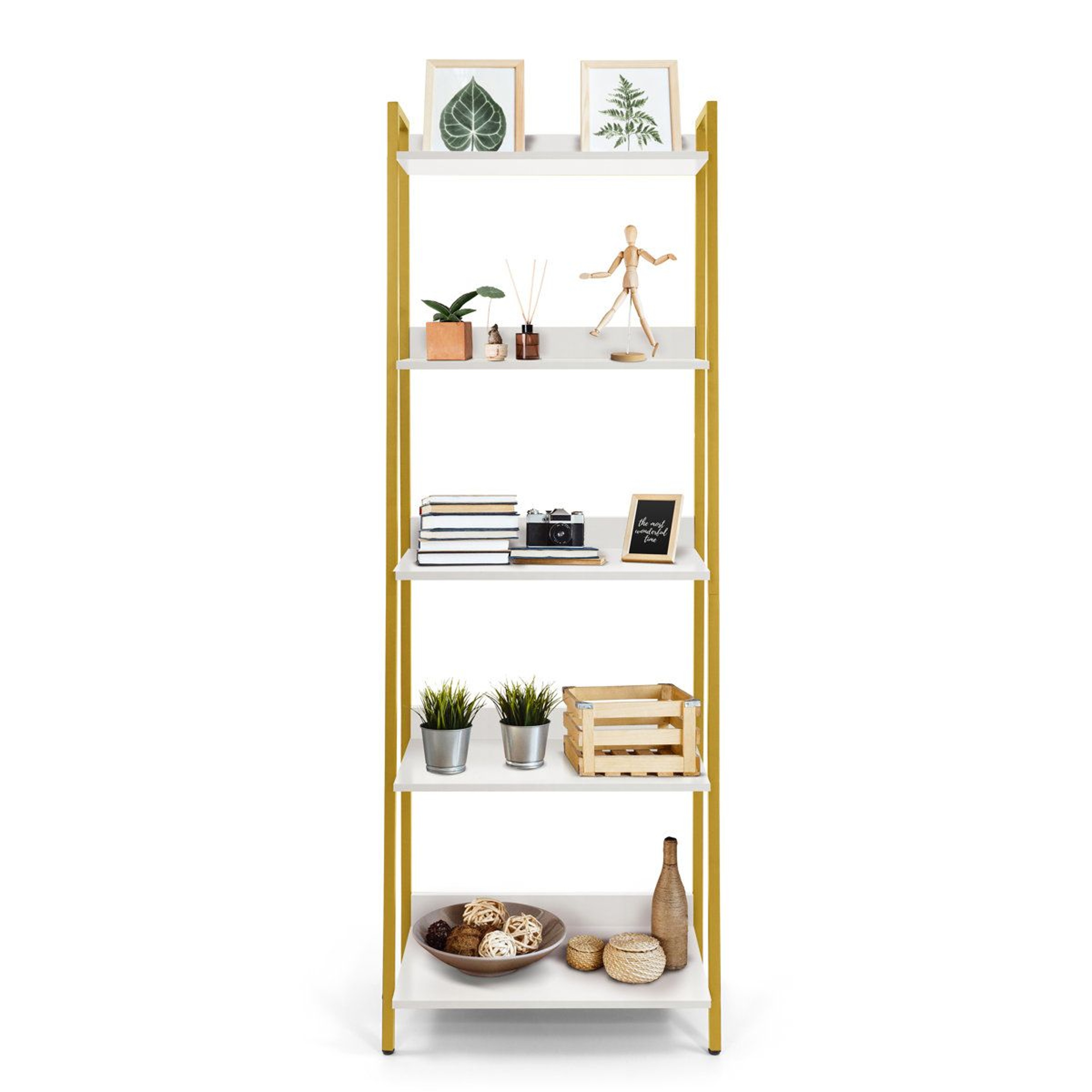 5 Tier Ladder Bookshelf Industrial Bookcase Storage Rack Organizer 2