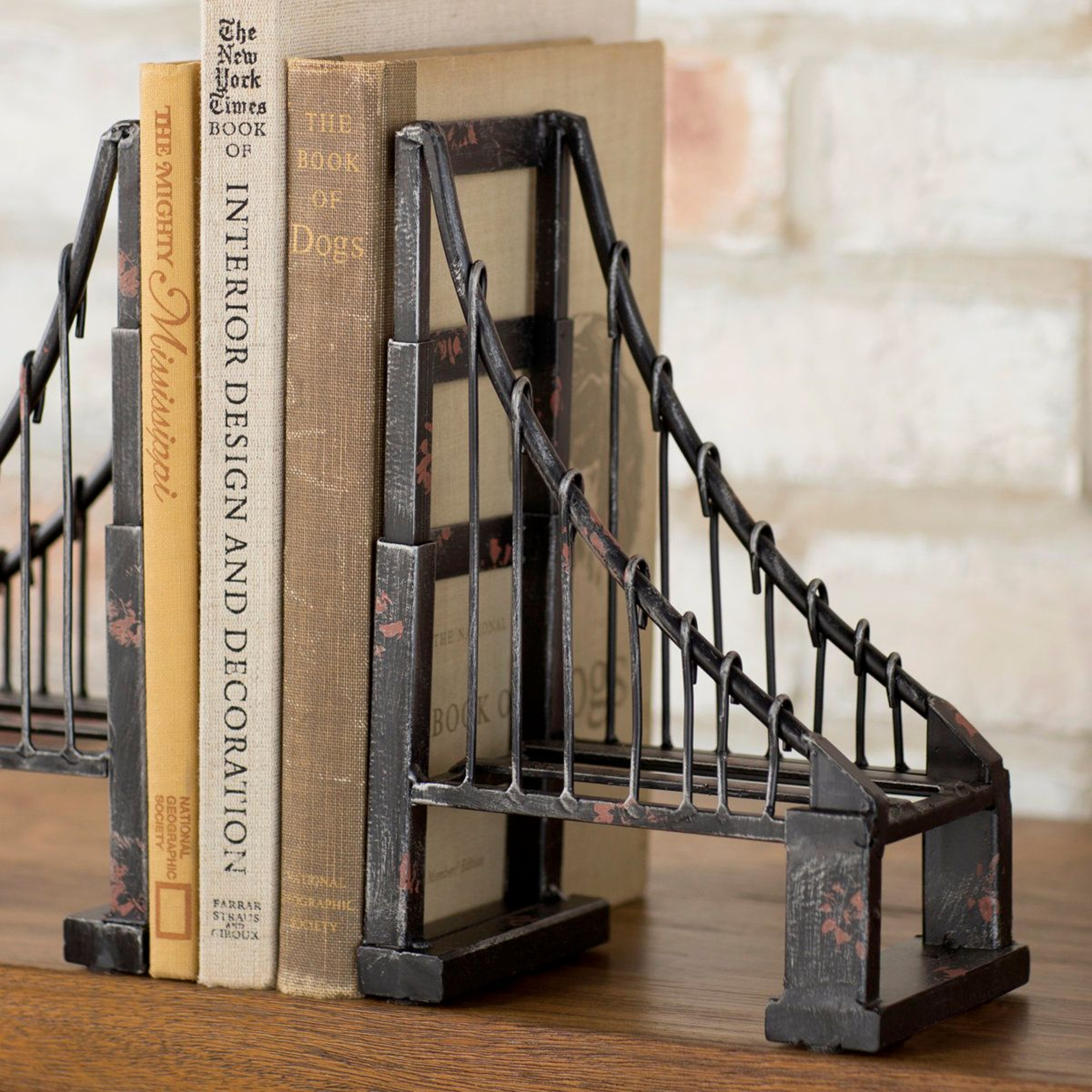 Industrial Metal Suspension Bridge Bookends Set Of 2 8
