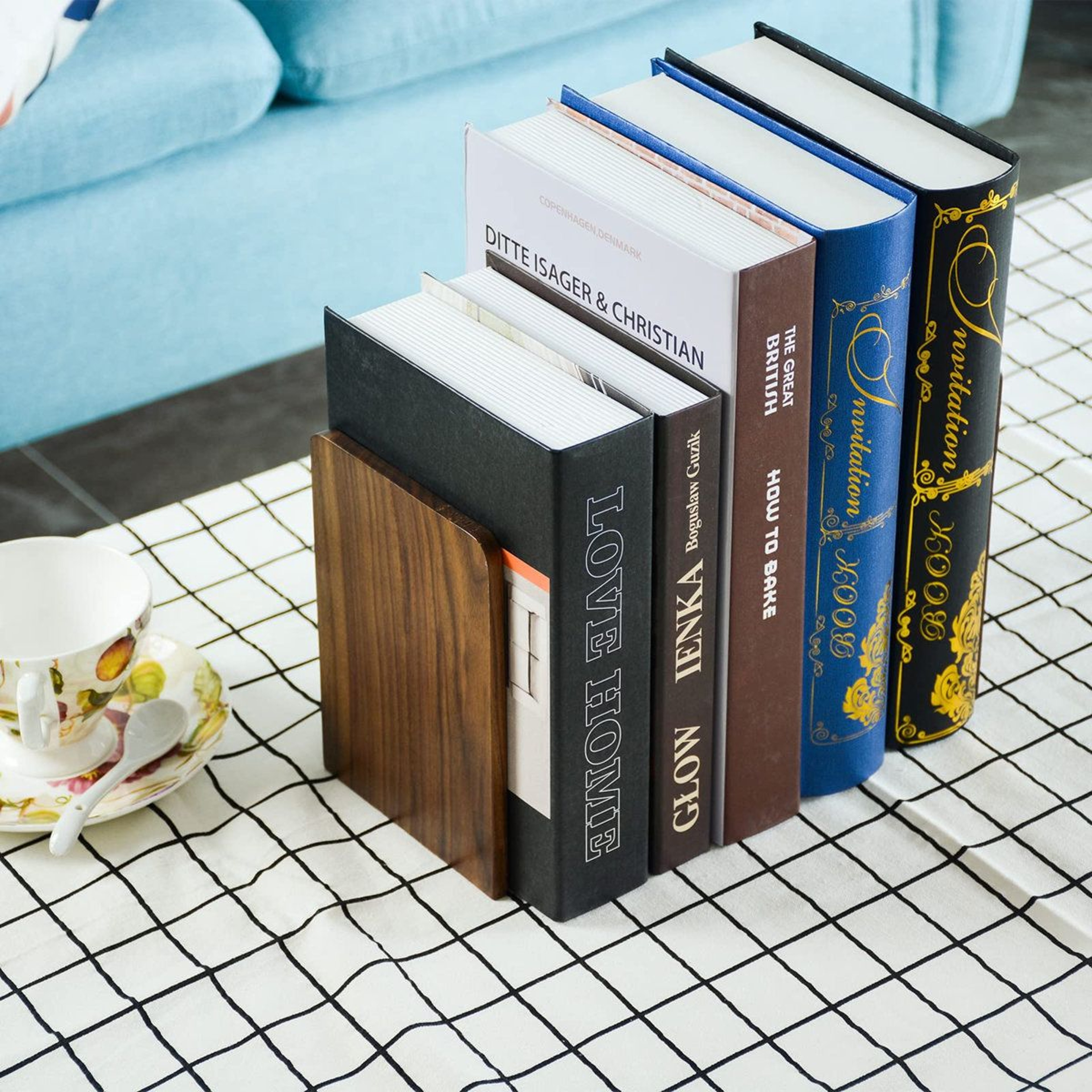 Solid Walnut Wood Bookends For Heavy Books Heavy Duty NonSkid Desk Organizer 3