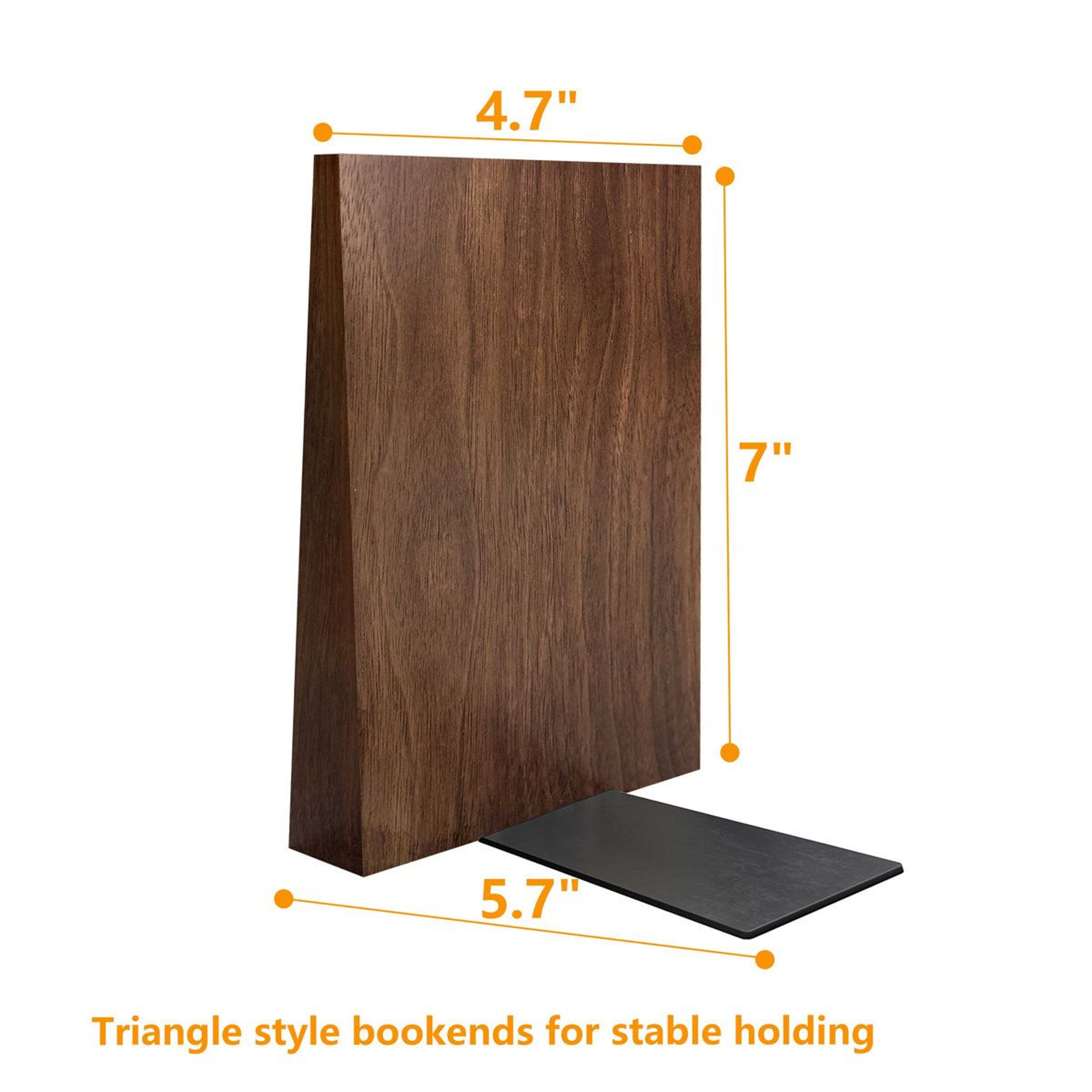 7 Inch Walnut Bookends For Heavy Books Non Skid Wood Bookends For Shelves 3