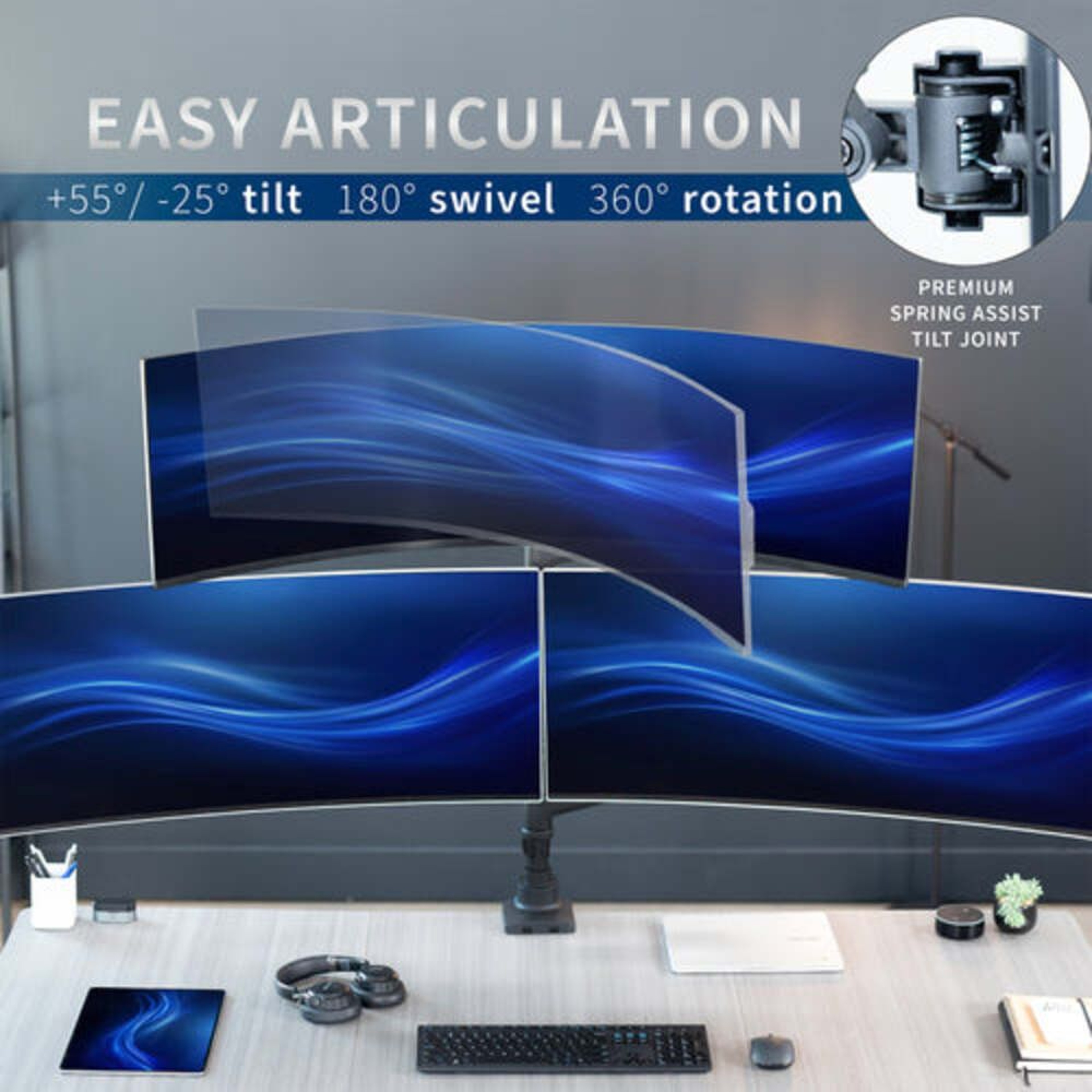 Pneumatic Triple Ultrawide Monitor Desk Mount For 49 Inch Screens 2