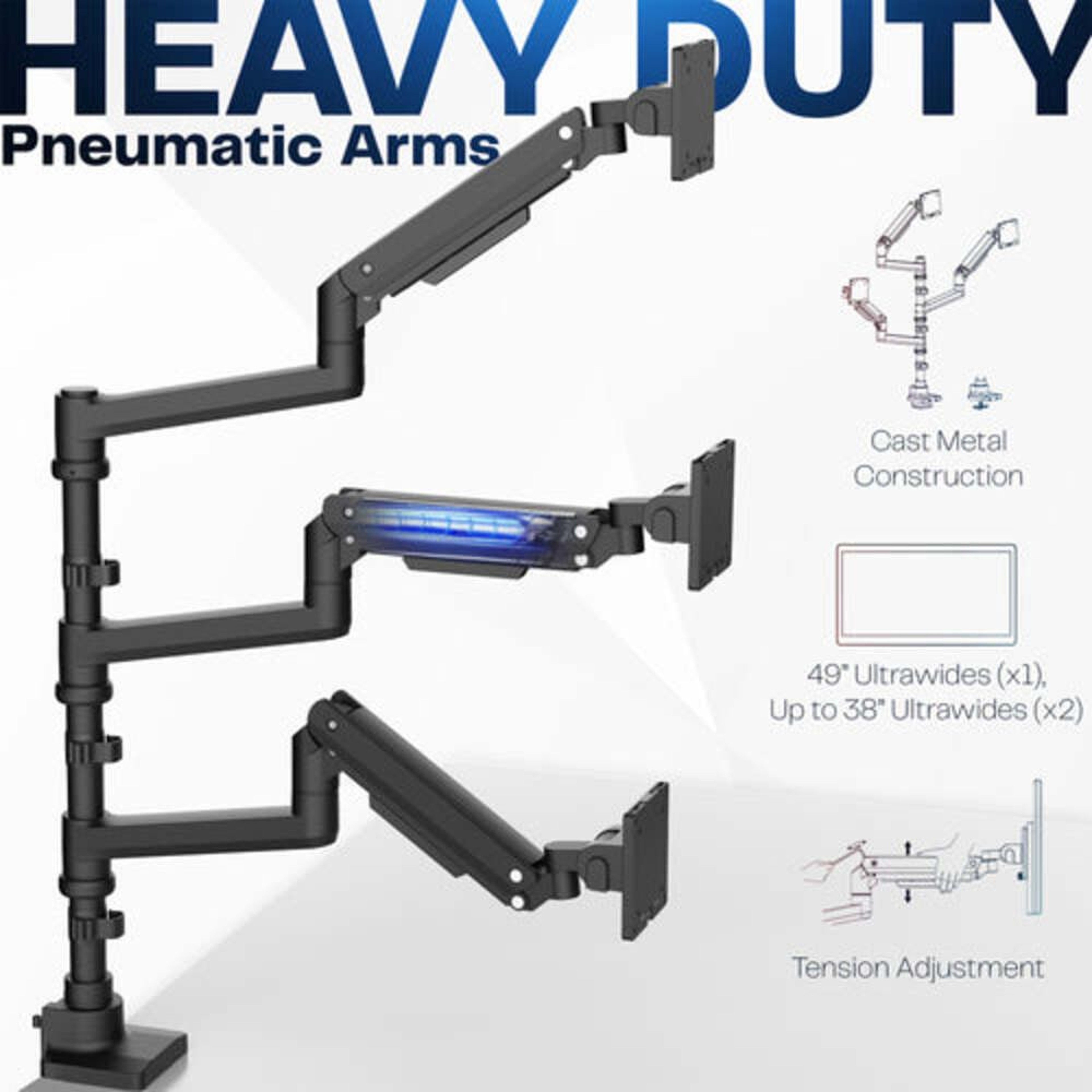 Pneumatic Triple Ultrawide Monitor Desk Mount For 49 Inch Screens 5