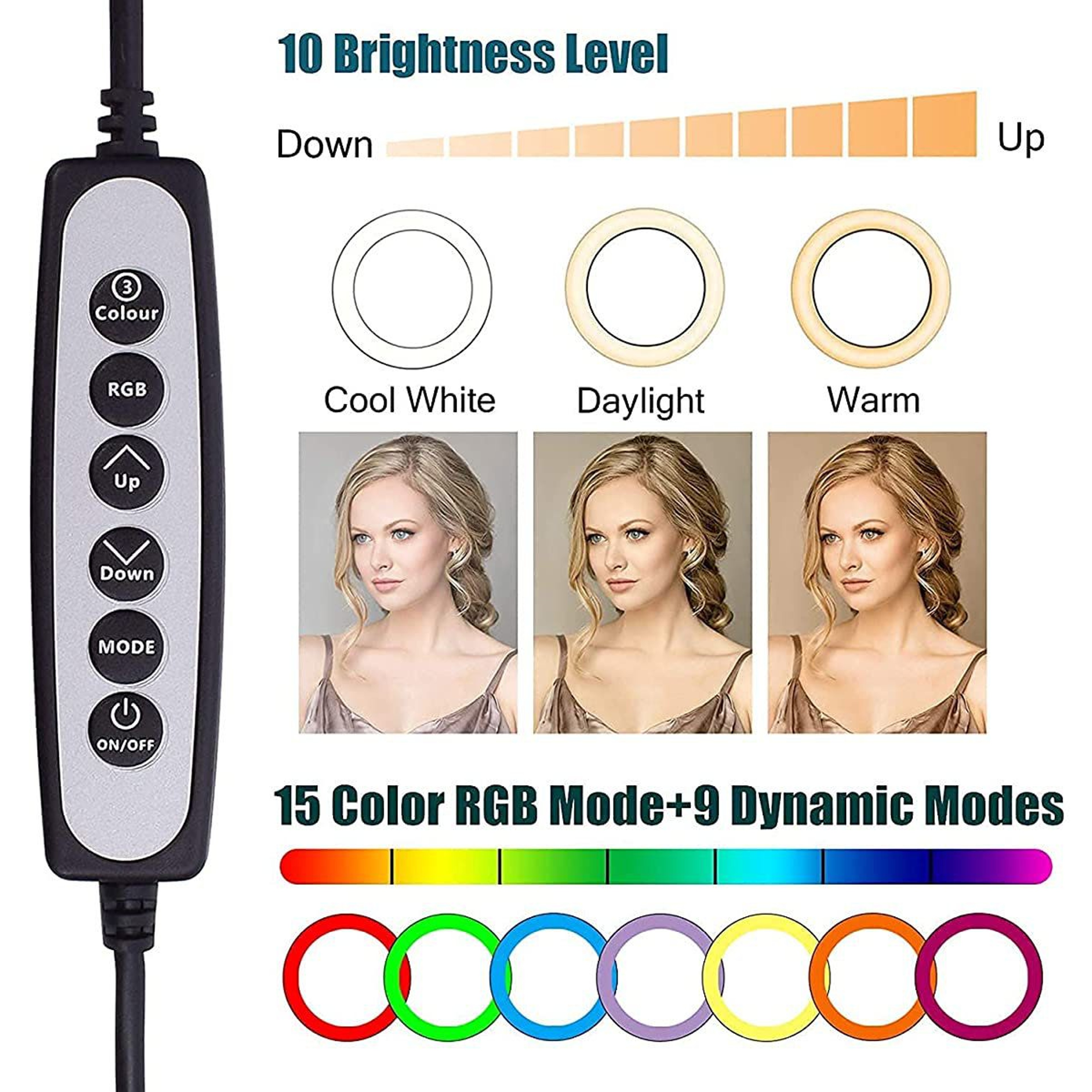 10 Inch RGB Ring Light With 63 Inch Tripod And Phone Holder Dimmable 5