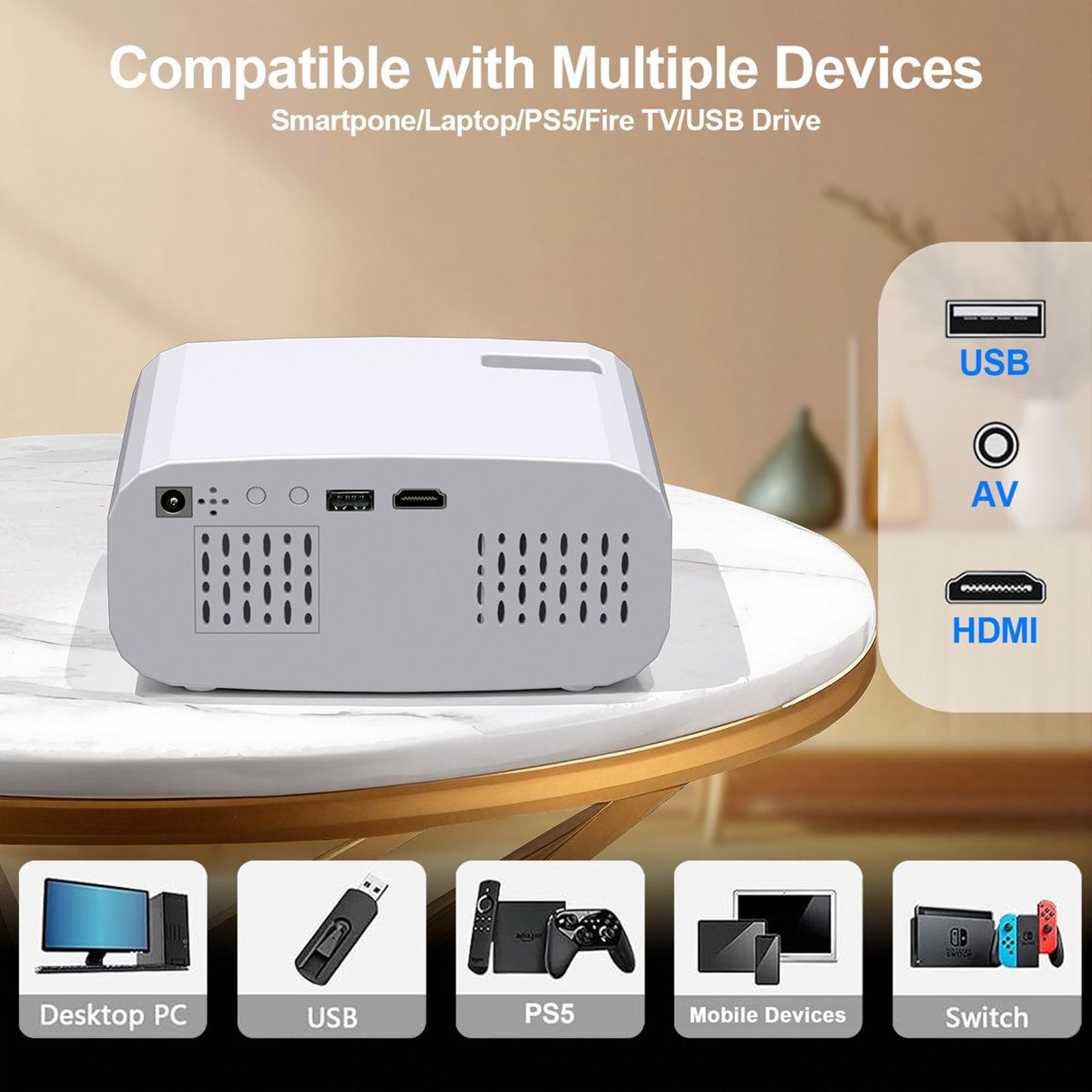 Polaring Mini Smart Projector 1080P 4K Decode With Android 11 WiFi 6 And Dolby Audio 3
