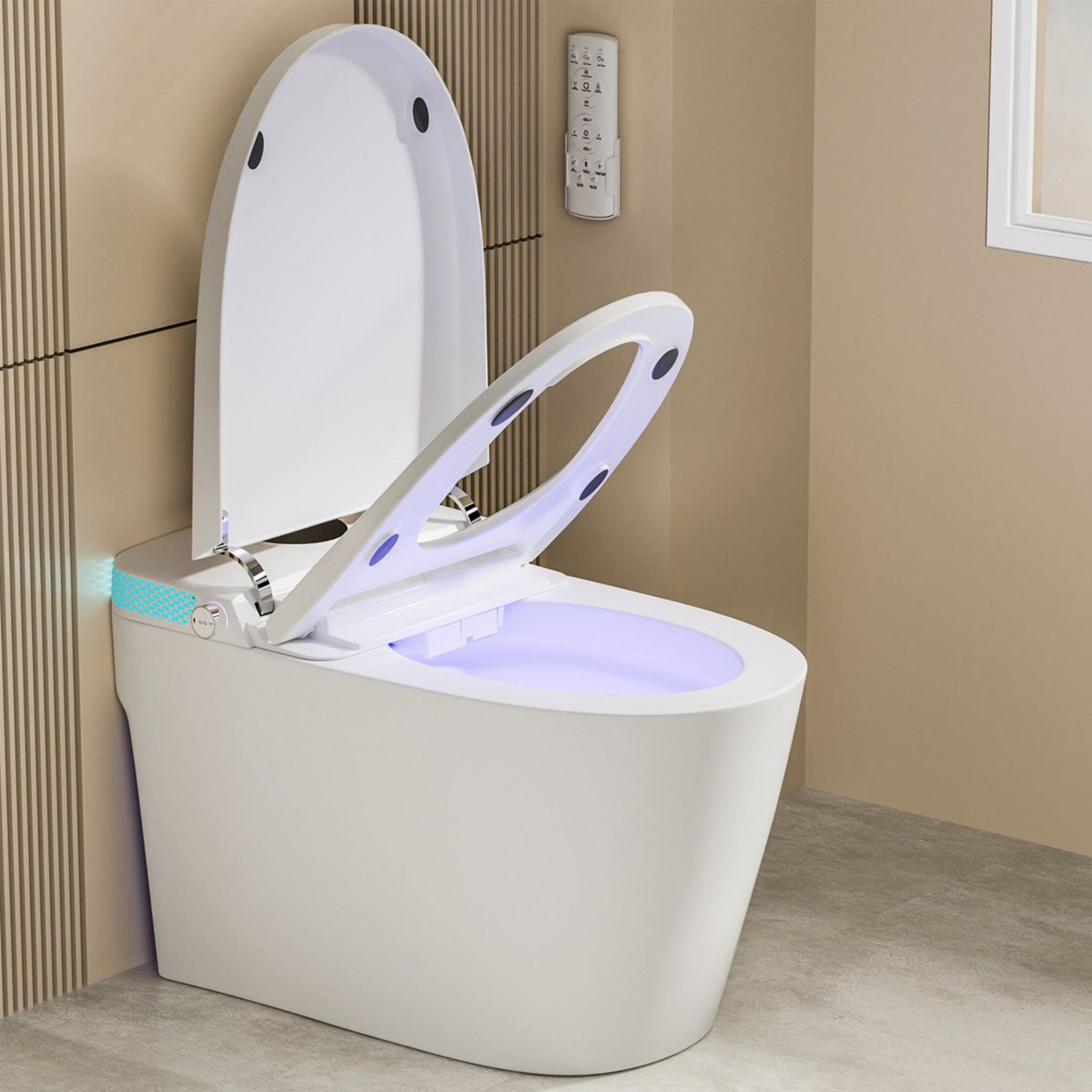 Smart Toilet With Heated Seat Bidet Warm Air Dryer Auto Flush And Foot Sensor 0