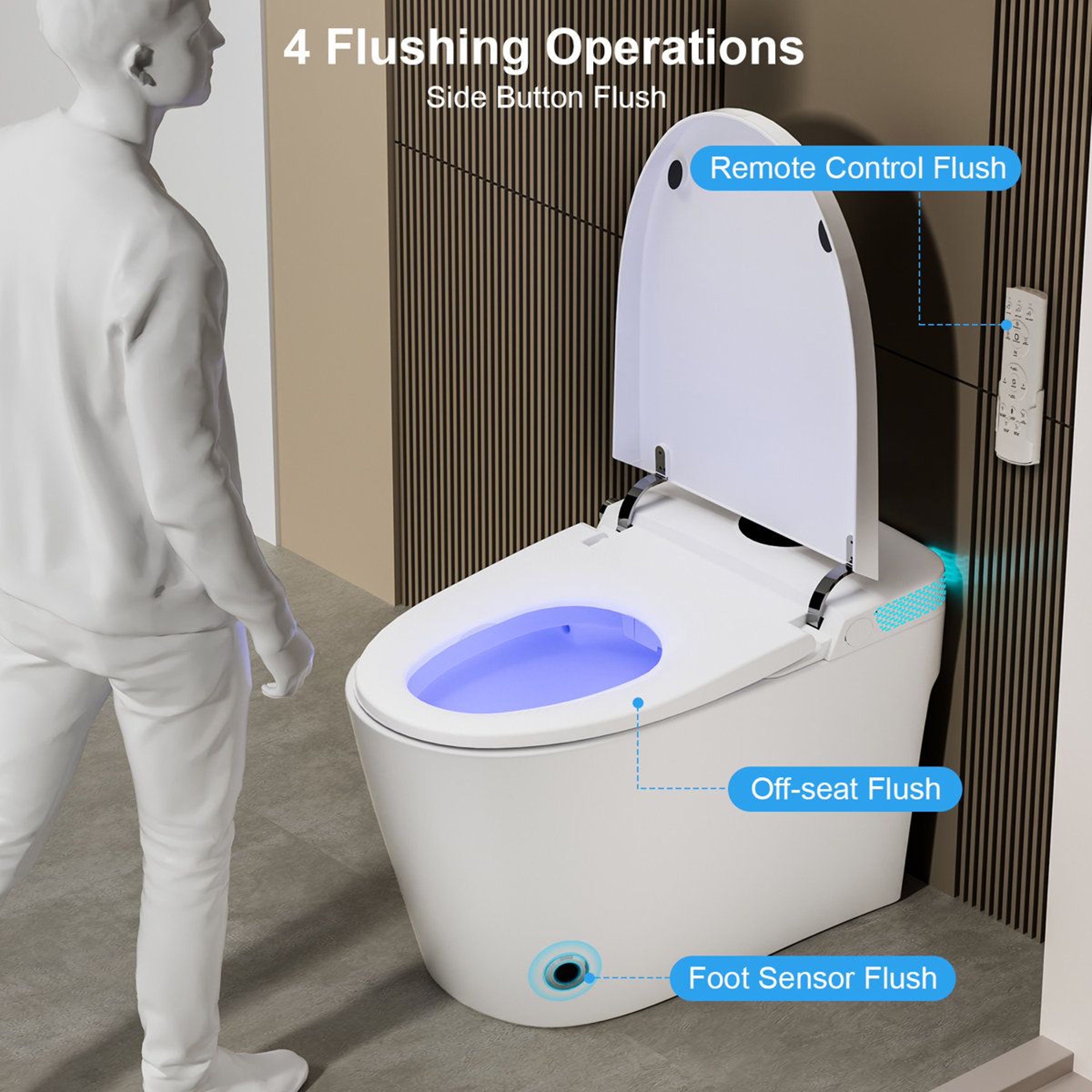 Smart Toilet With Heated Seat Bidet Warm Air Dryer Auto Flush And Foot Sensor 5