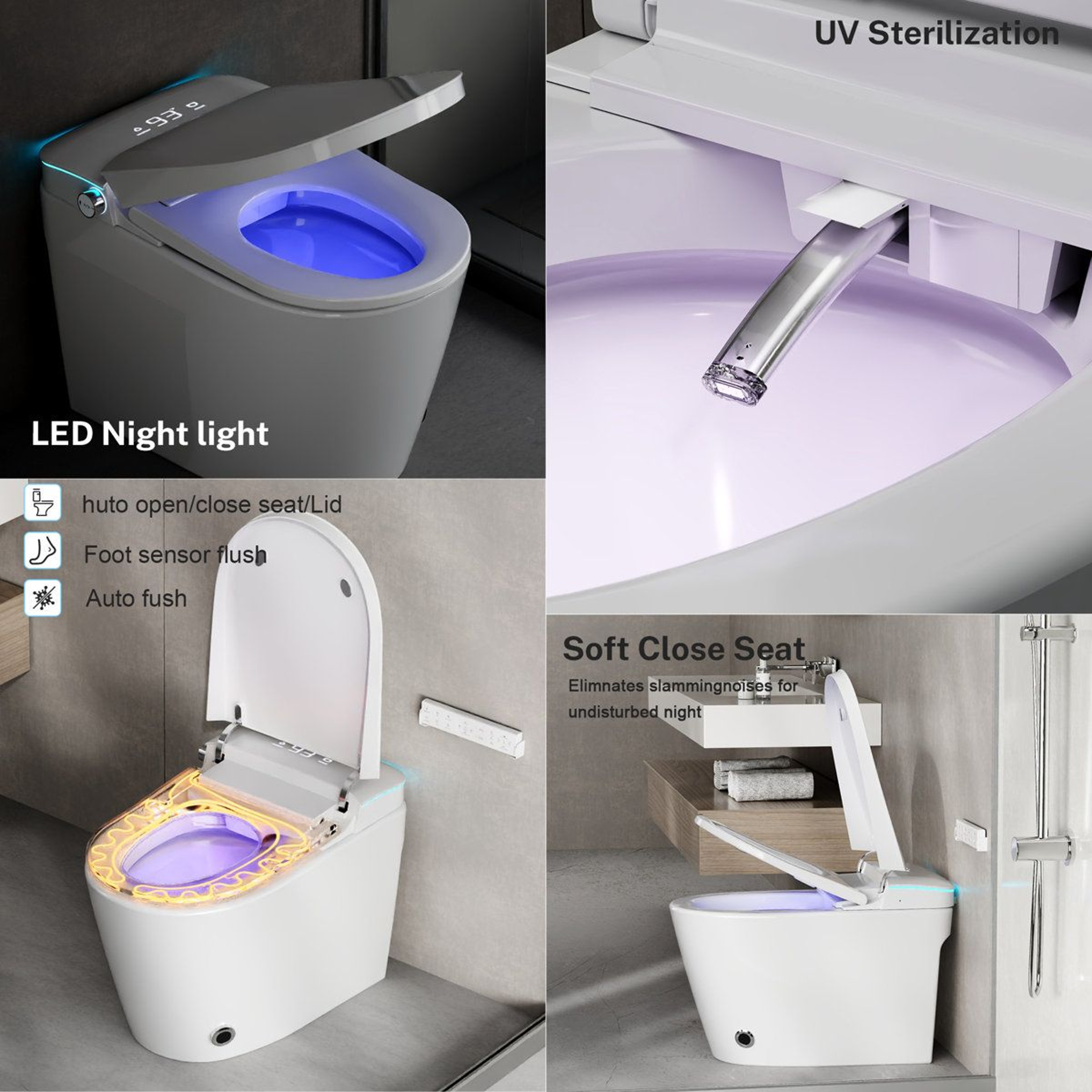 Smart Toilet With UV Sterilization Heated Seat Auto Flush And Bidet Wash 5