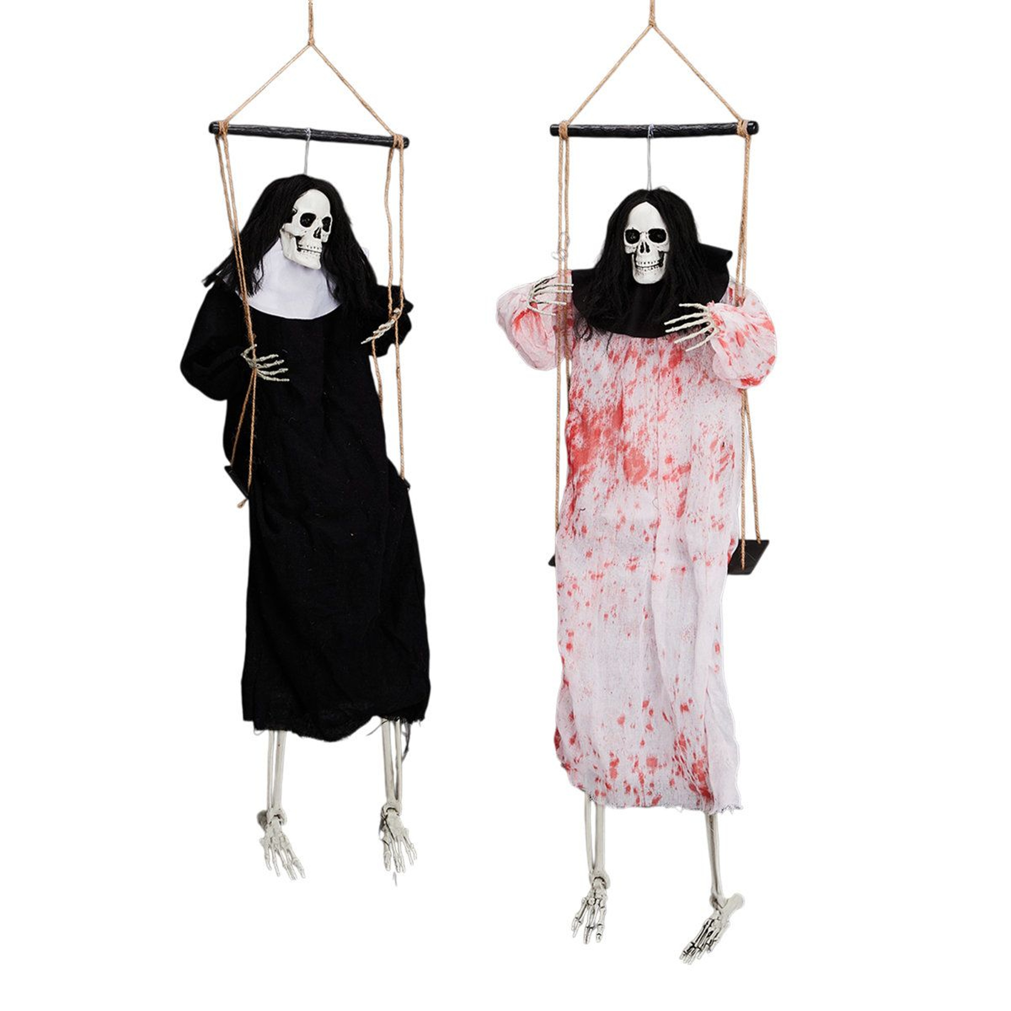 2 Piece 3 Ft Halloween Grim Reaper Hanging Decorations With Red LED Eyes And Screams 0