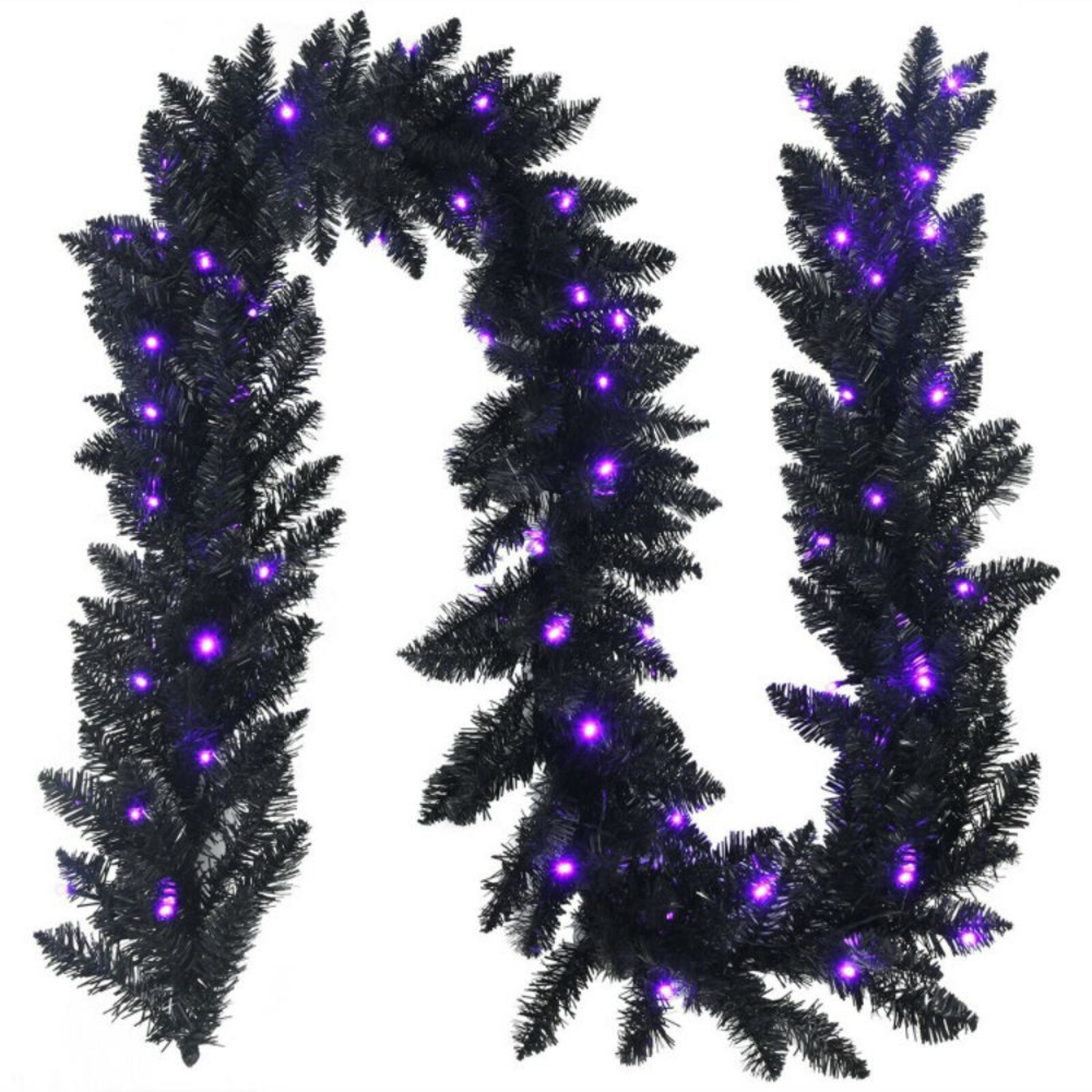 9 Ft PreLit Black Halloween Garland With 50 Purple LED Lights 0